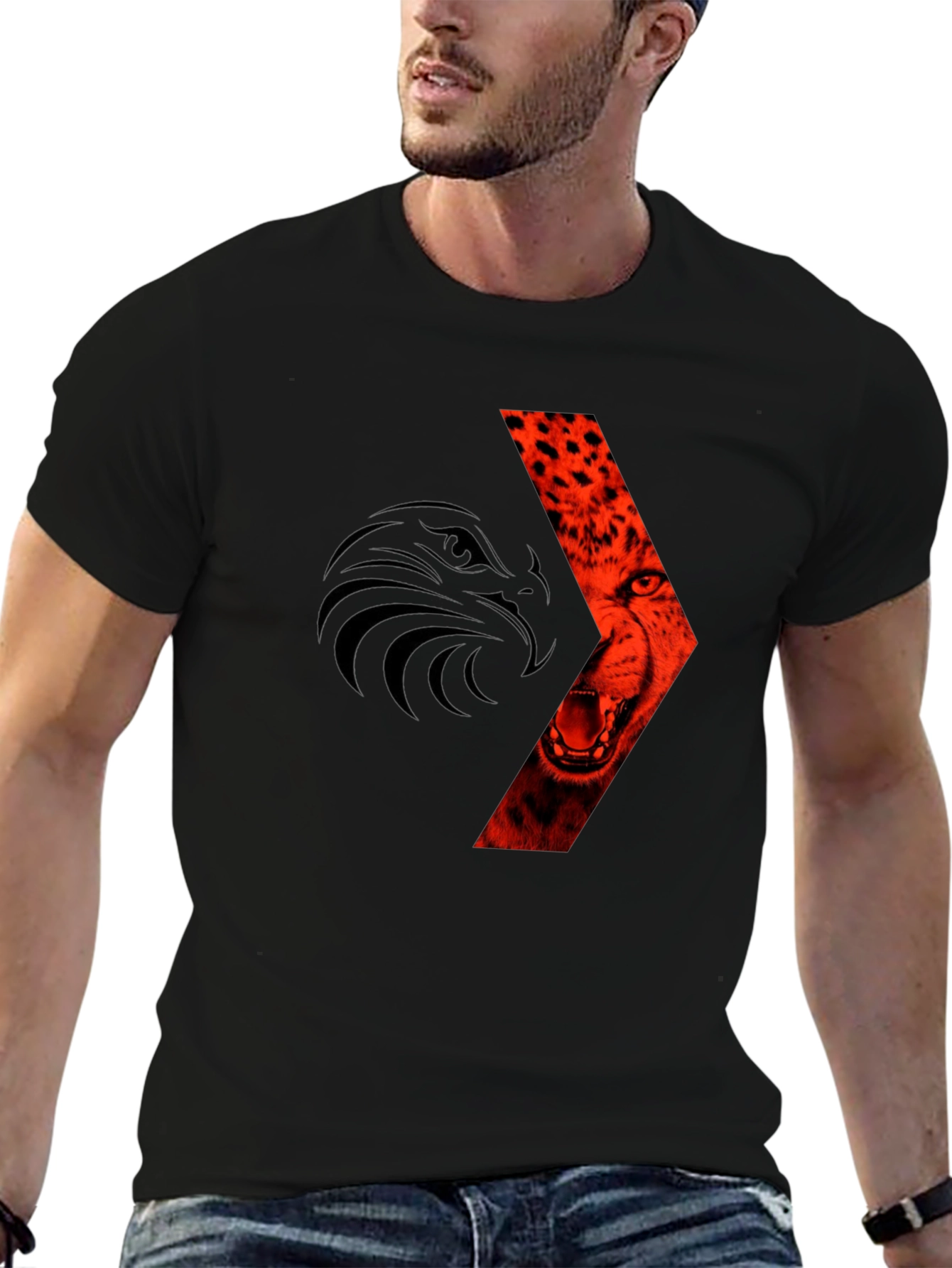 Bold Graphic Tee: Eagle & Cheetah Design