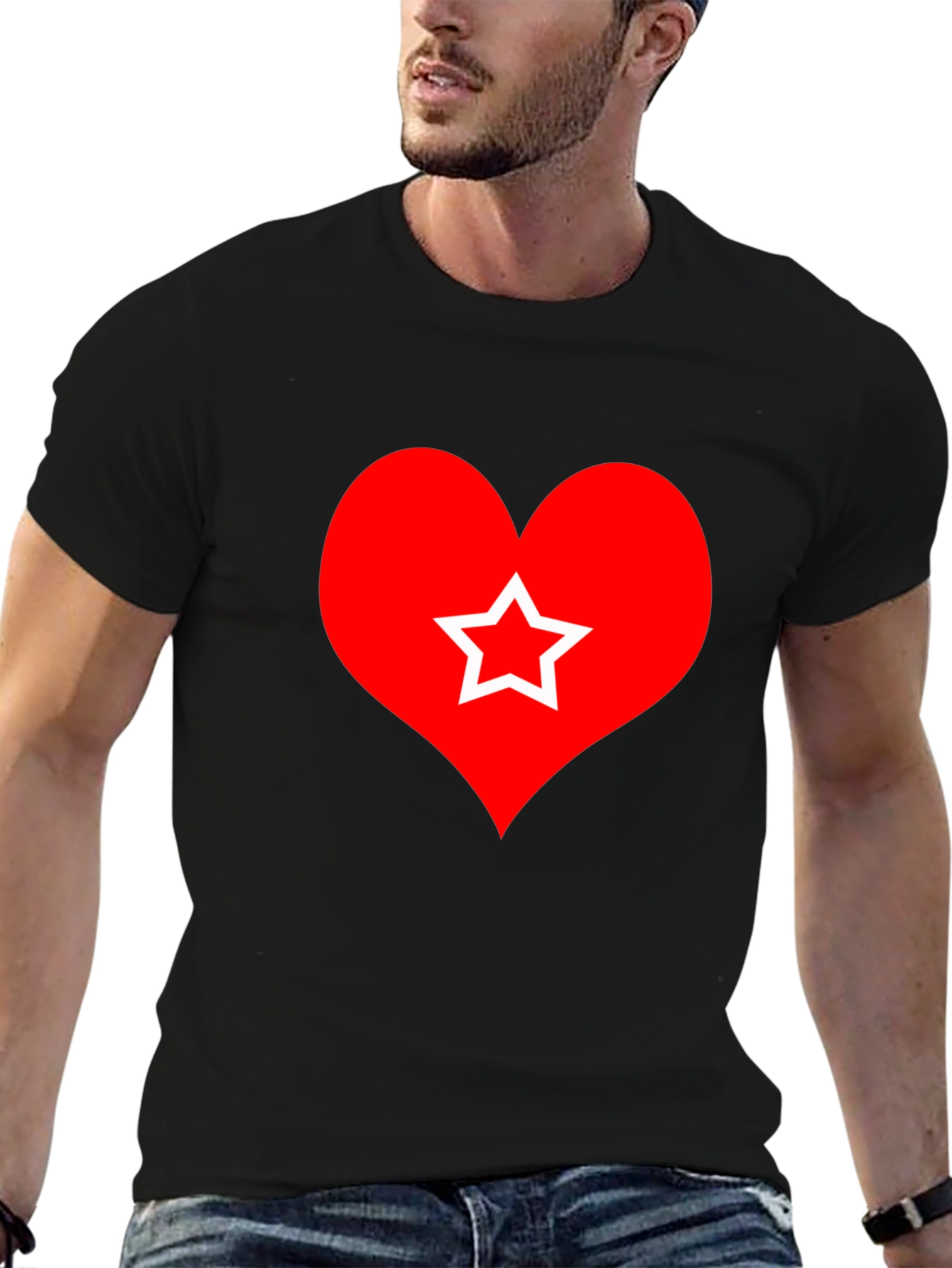 Heart Star Graphic Tee - Black Cotton T-Shirt