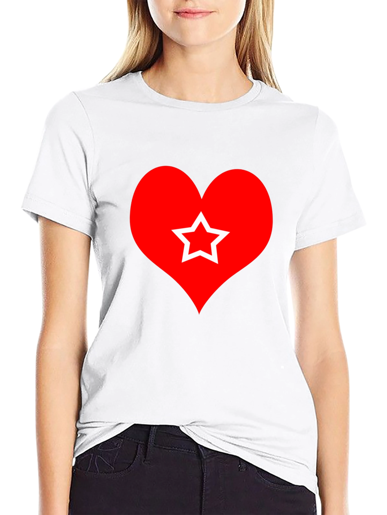 Heart Star Graphic Tee - Black Cotton T-Shirt