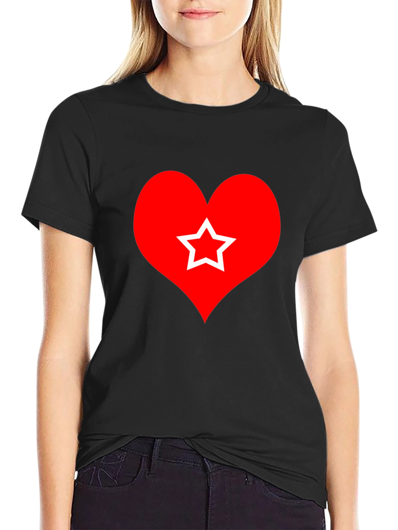 Heart Star Graphic Tee - Black Cotton T-Shirt