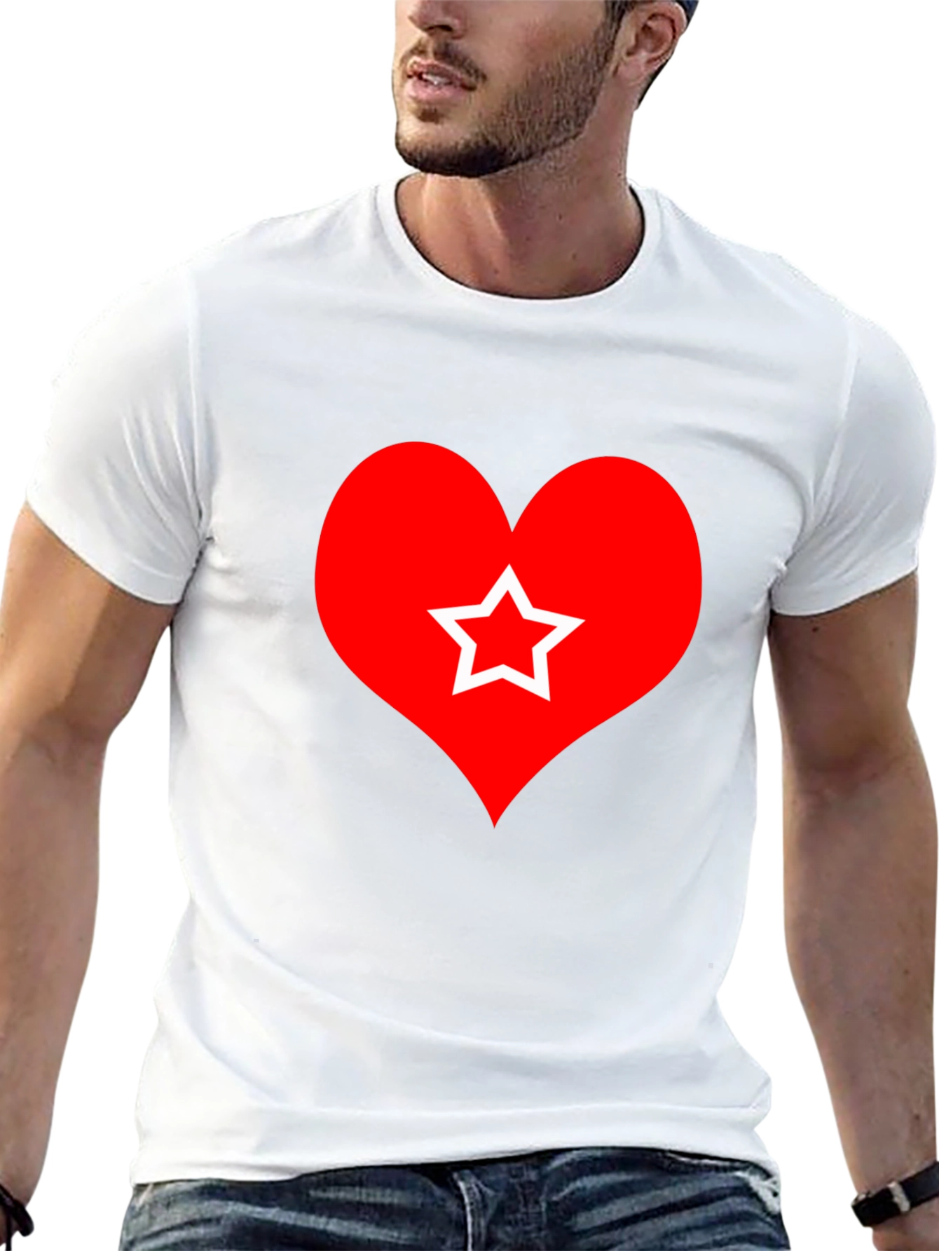 Heart Star Graphic Tee - Black Cotton T-Shirt