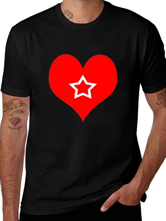 Heart Star Graphic Tee - Black Cotton T-Shirt