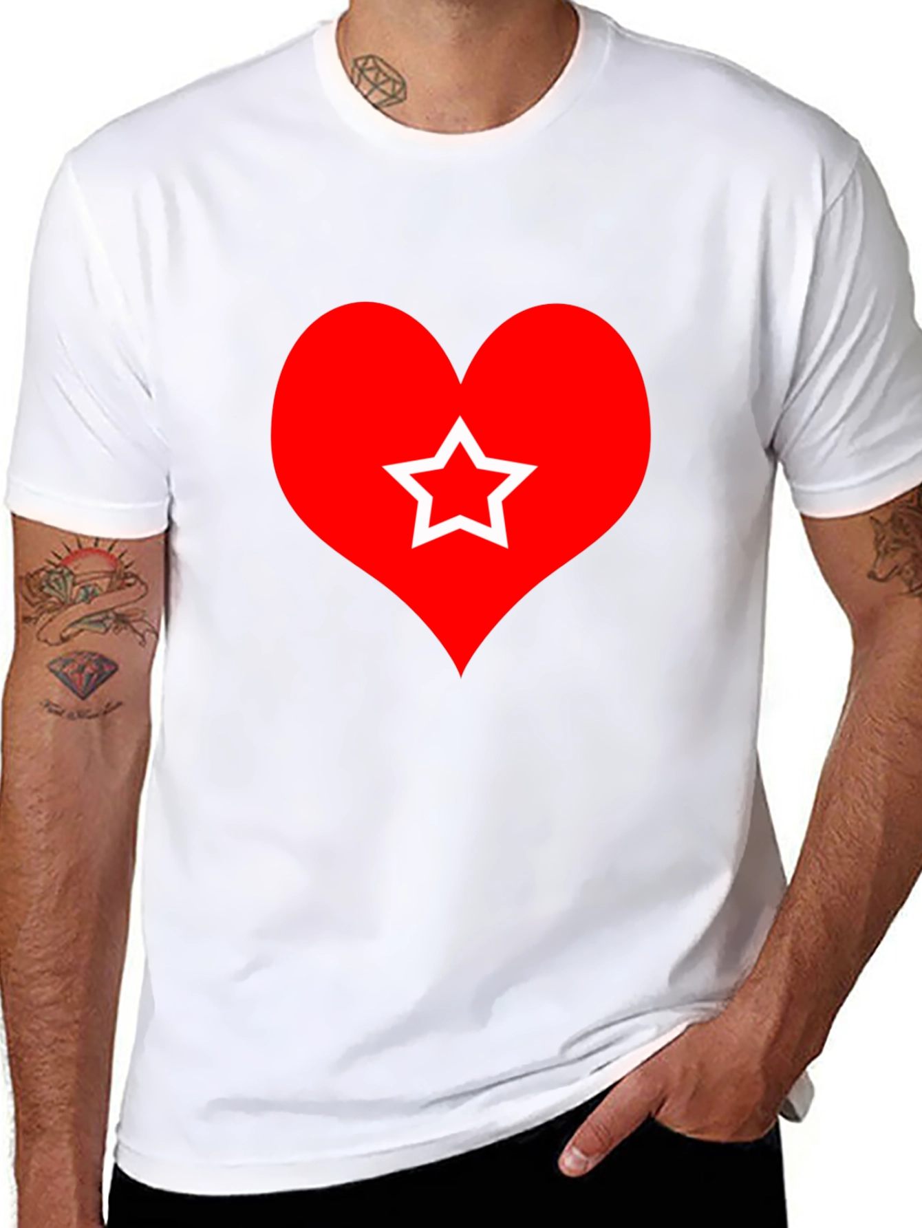Heart Star Graphic Tee - Black Cotton T-Shirt