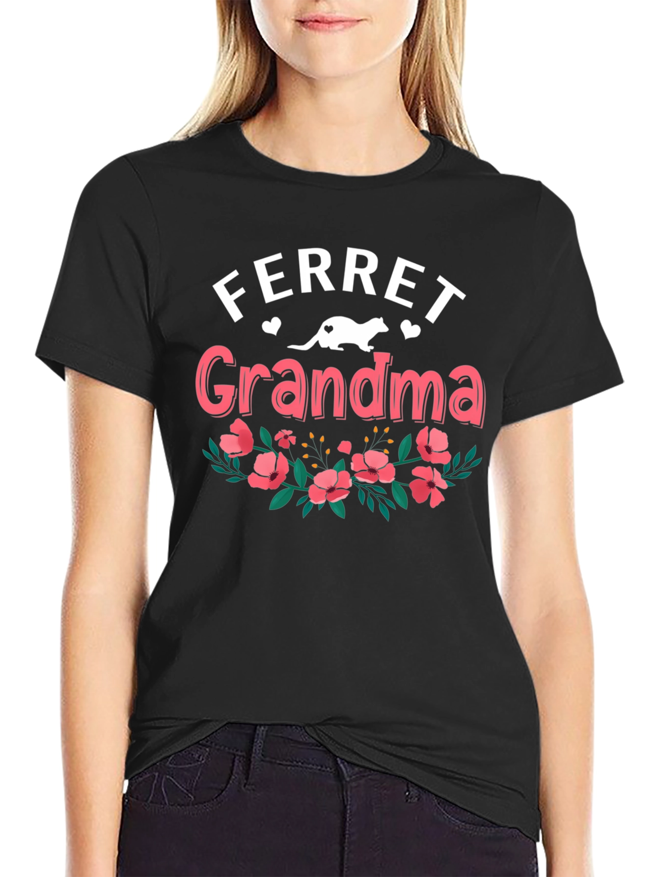 Ferret Grandma T-Shirt - Floral Design