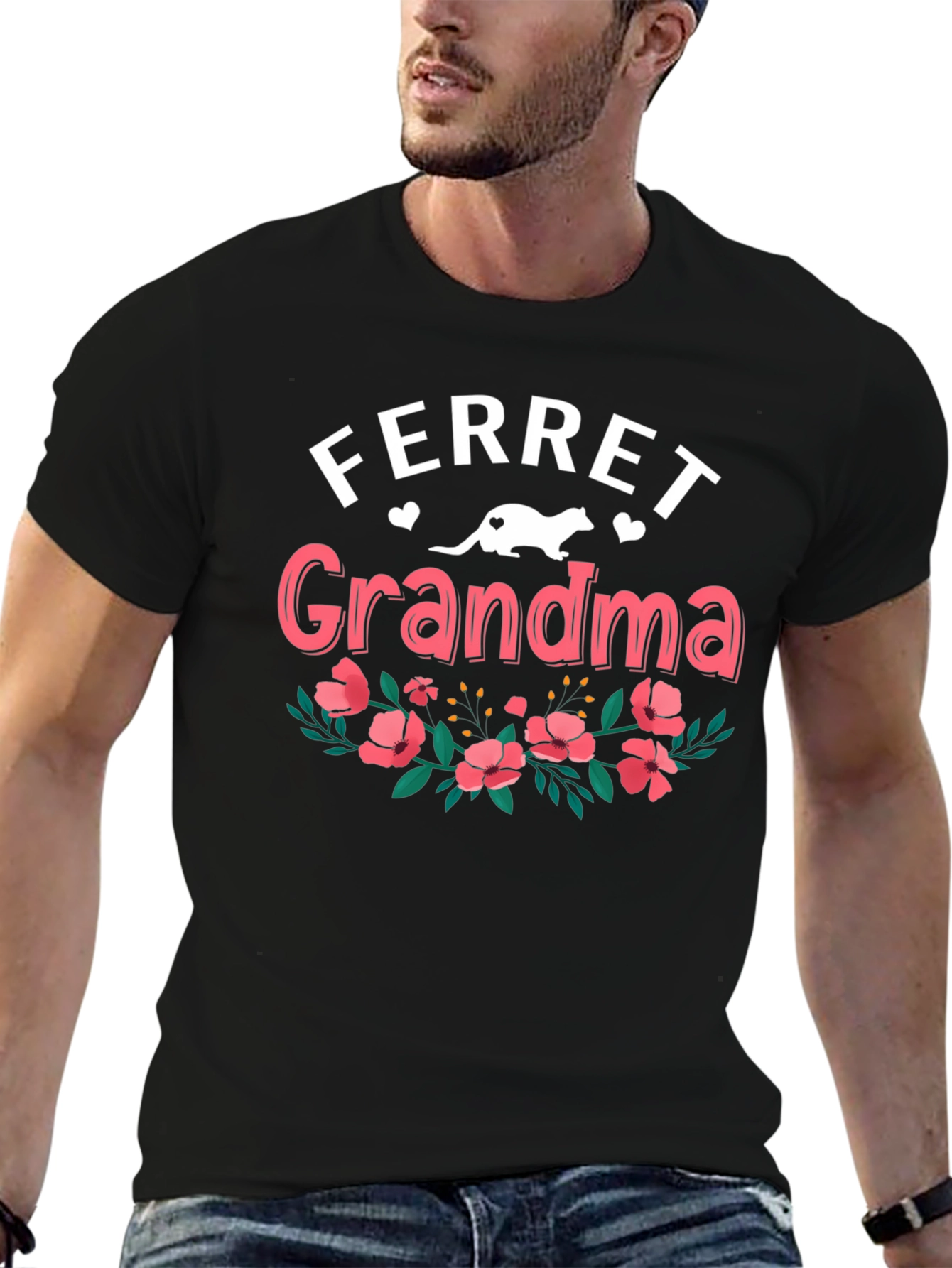 Ferret Grandma T-Shirt - Floral Design