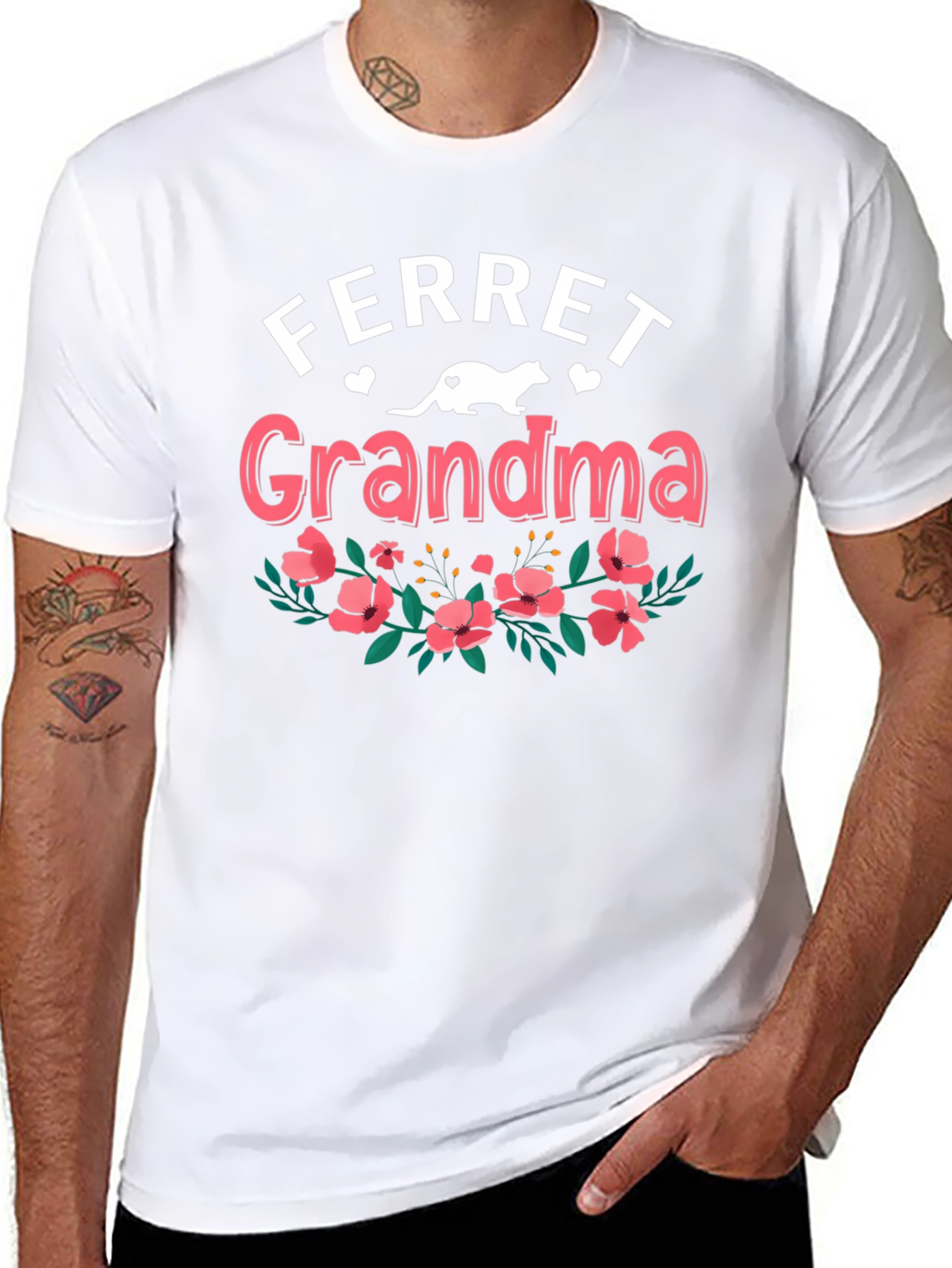 Ferret Grandma T-Shirt - Floral Design