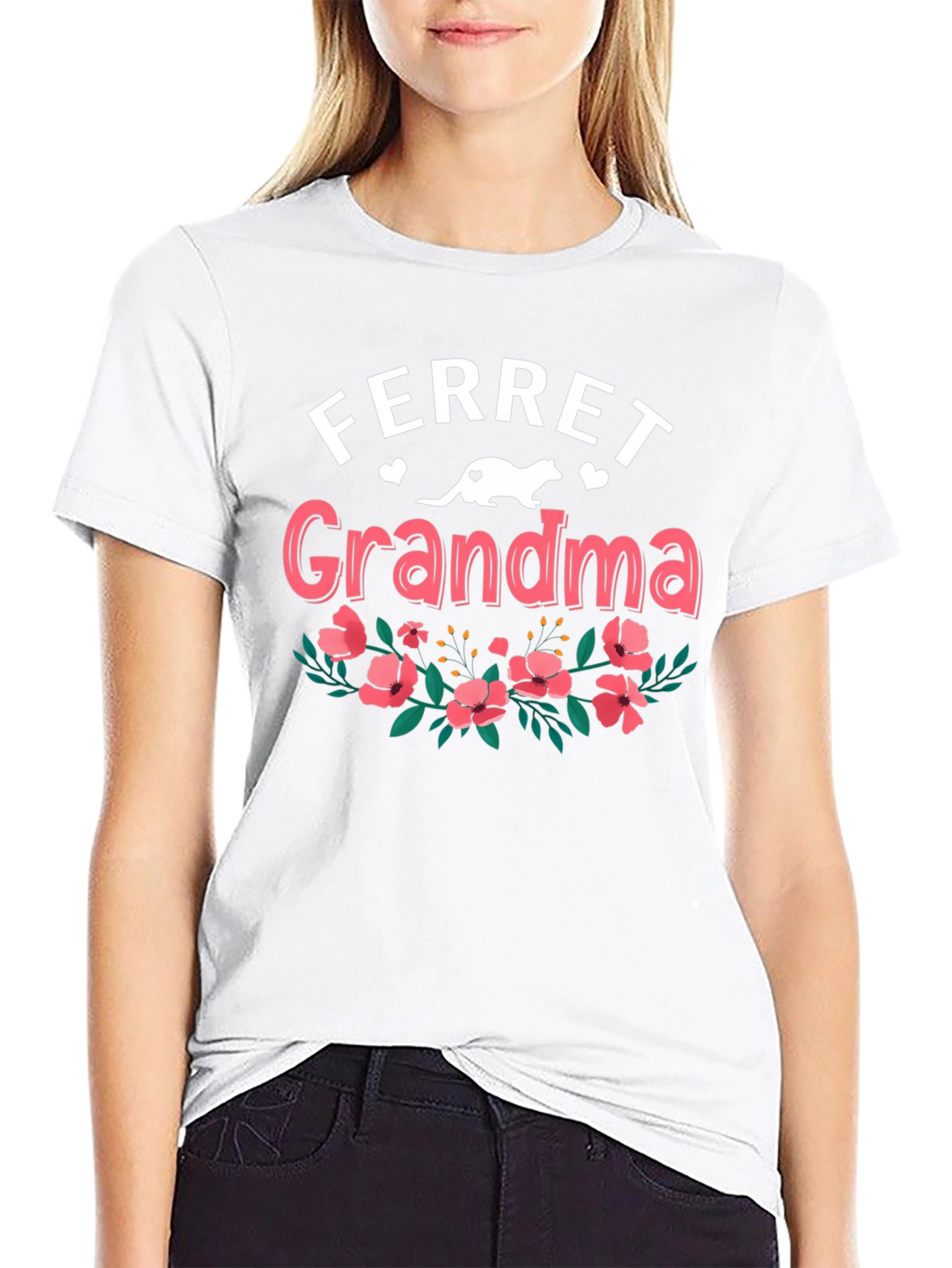 Ferret Grandma T-Shirt - Floral Design