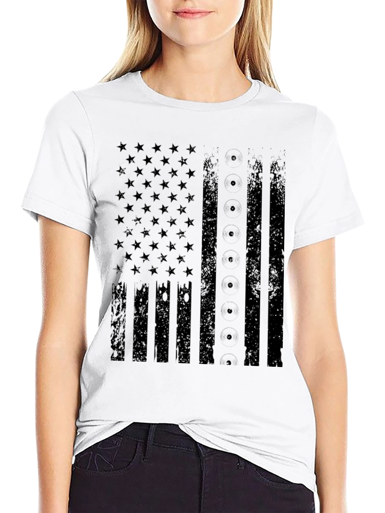 Distressed American Flag Black Graphic T-Shirt