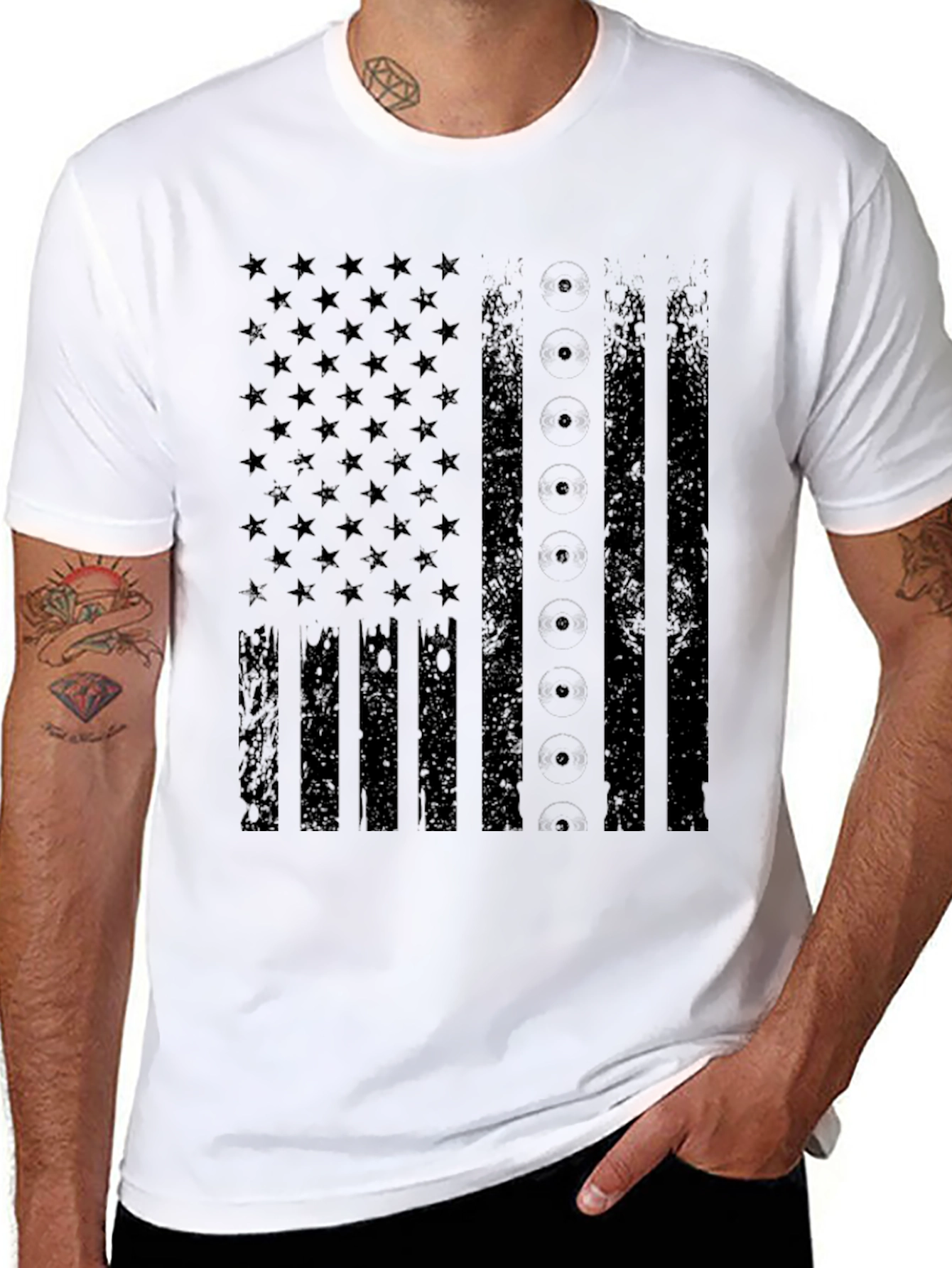 Distressed American Flag Black Graphic T-Shirt