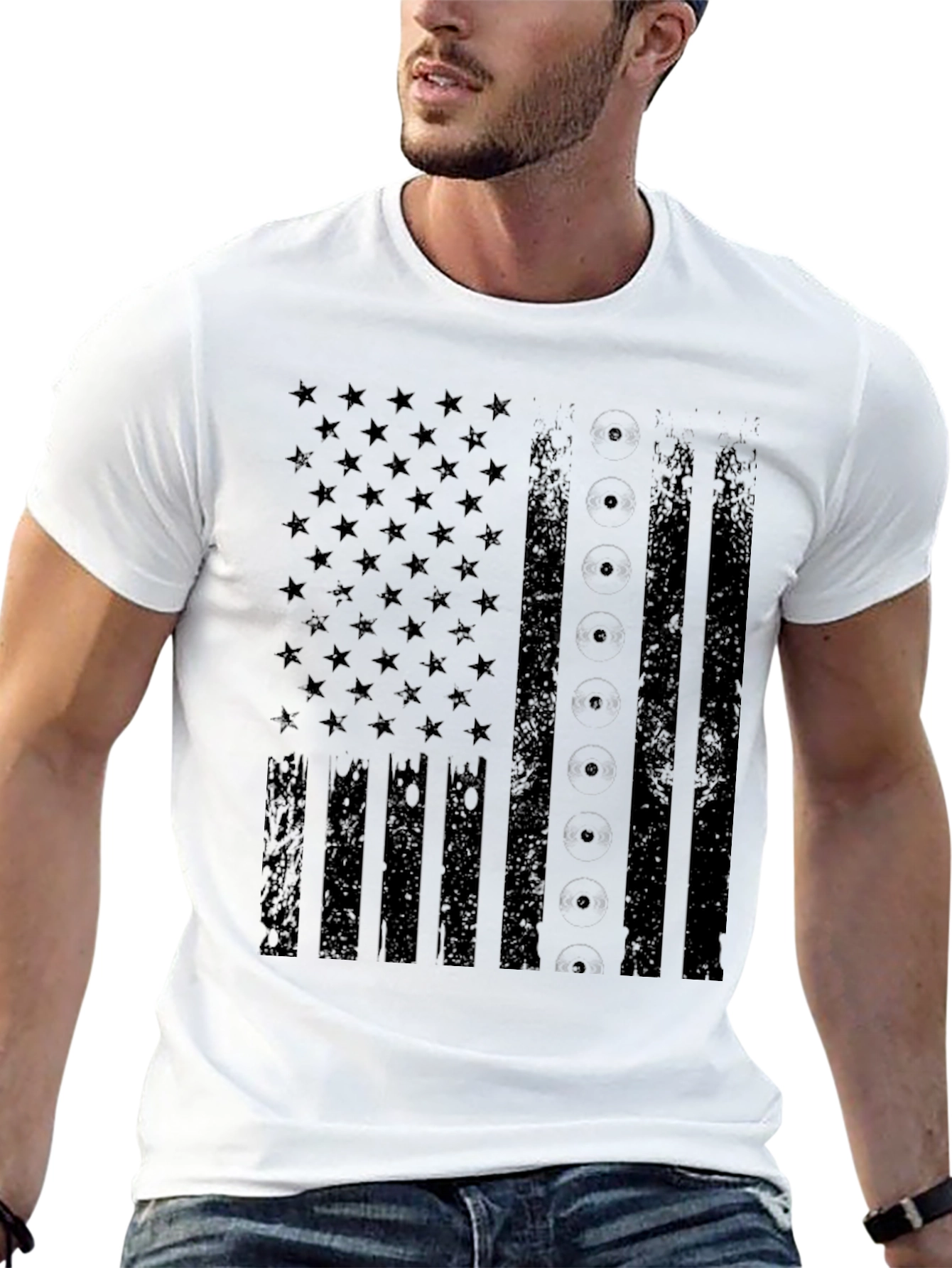 Distressed American Flag Black Graphic T-Shirt