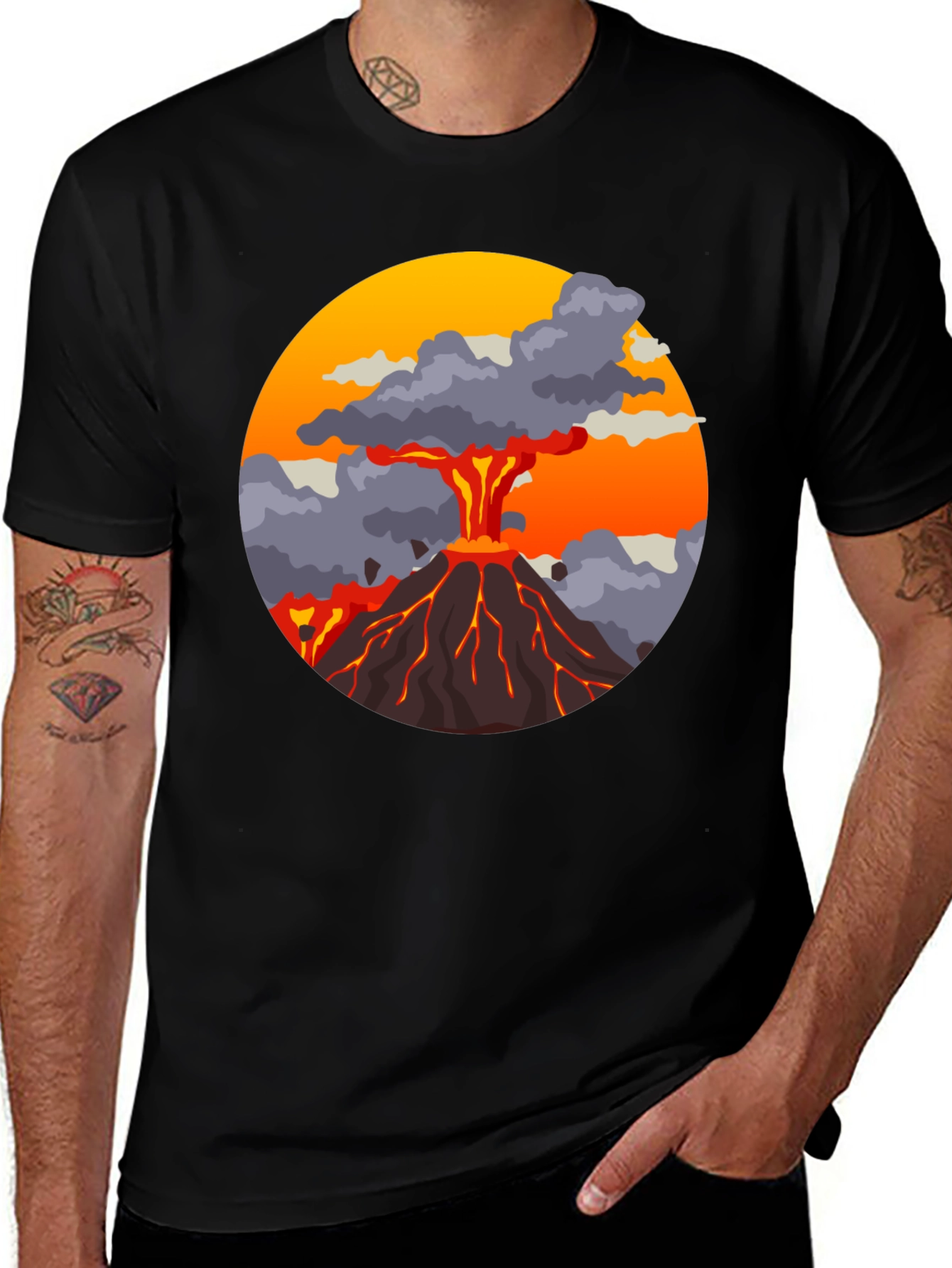 Volcano Explosion Graphic Tee - Cool Mens T-Shirt