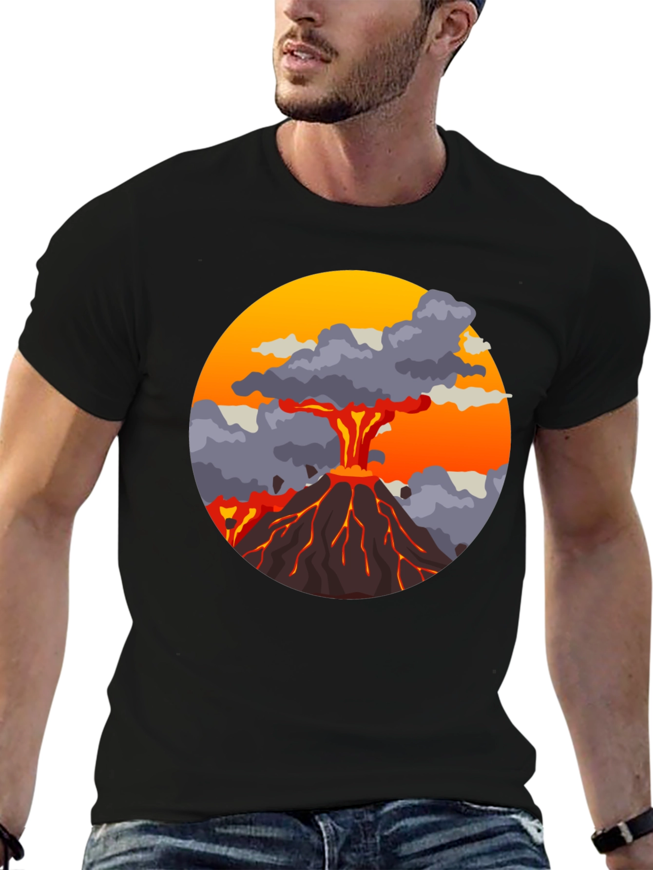 Volcano Explosion Graphic Tee - Cool Mens T-Shirt