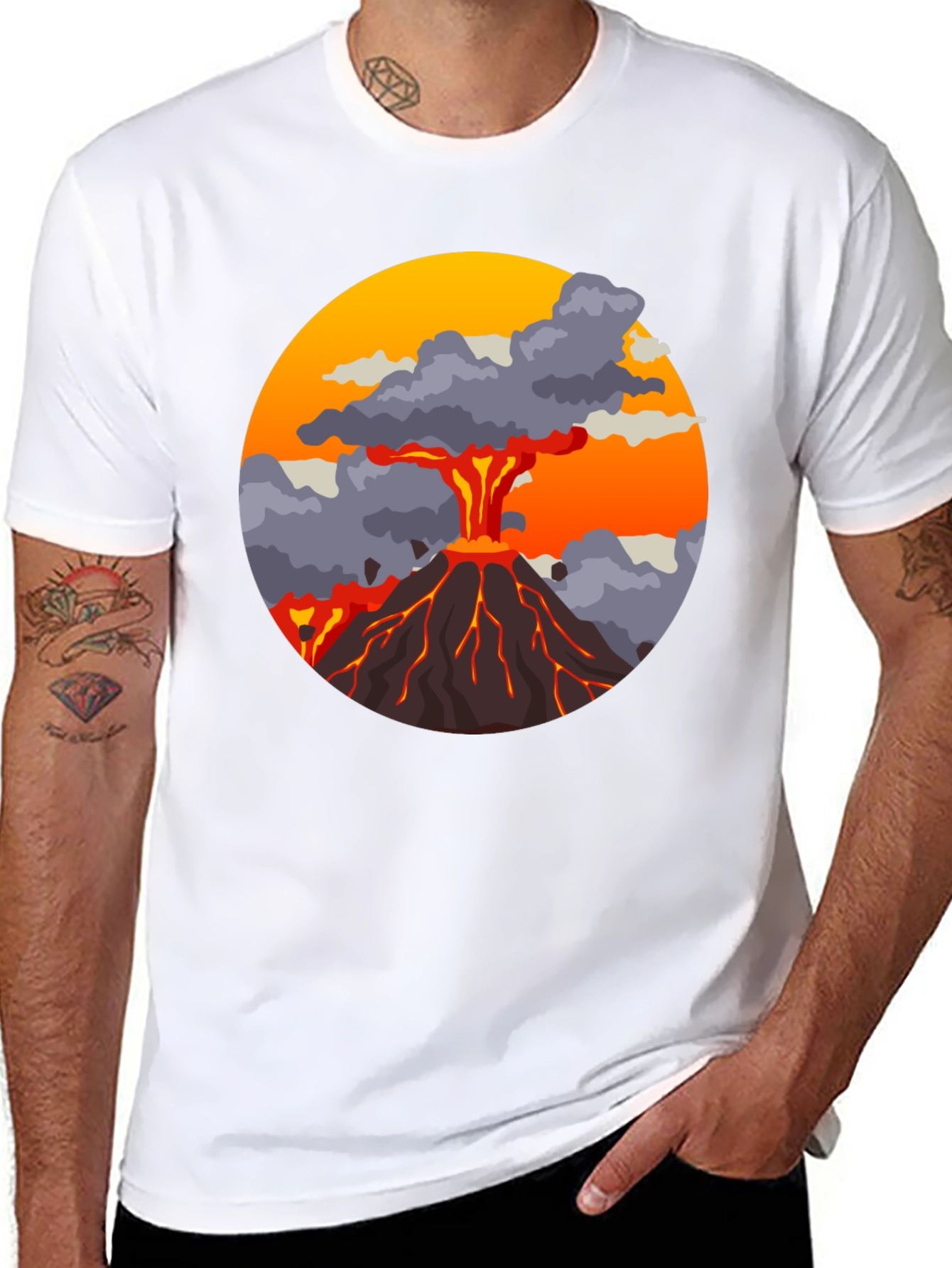 Volcano Explosion Graphic Tee - Cool Mens T-Shirt