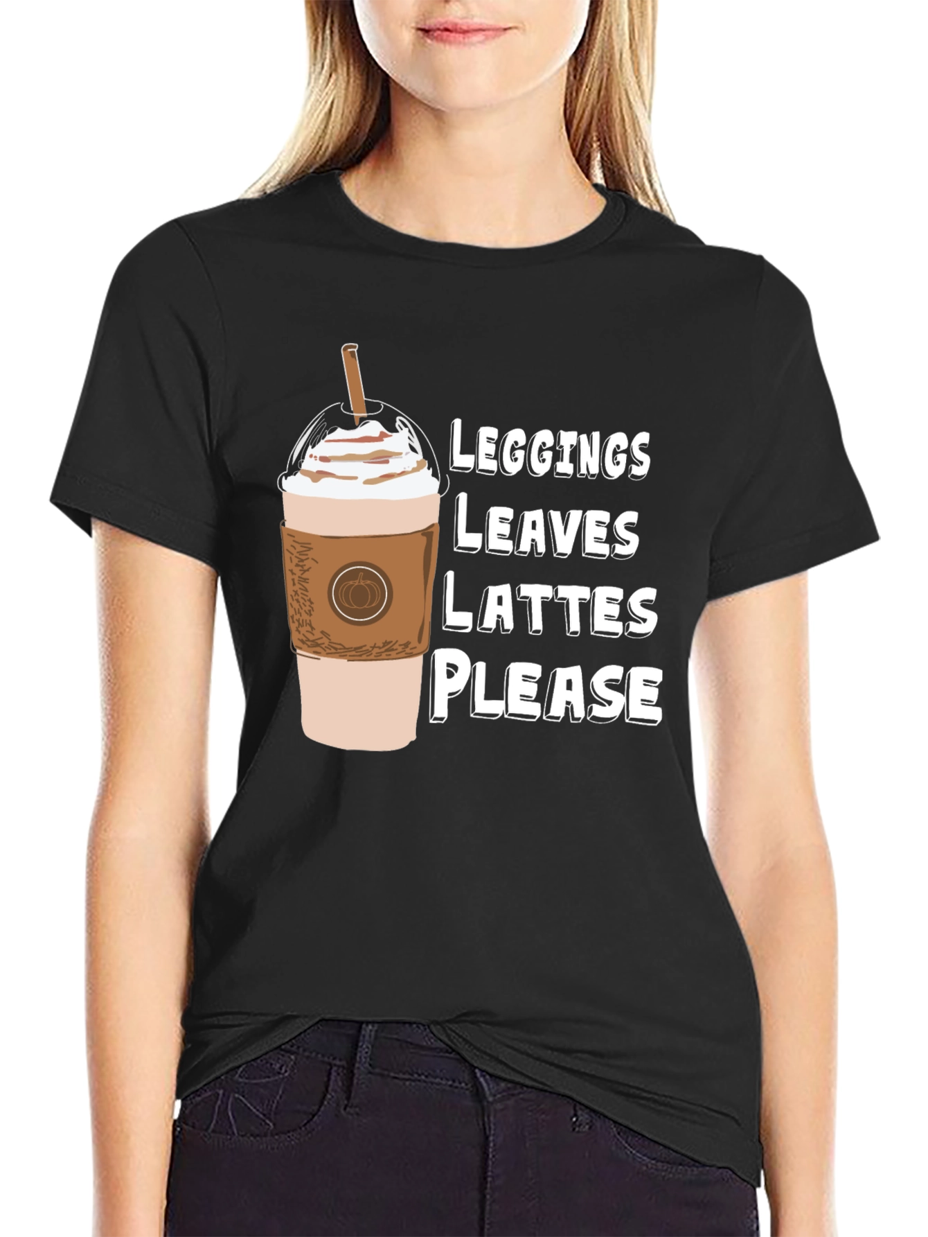 Leggings Leaves Lattes Please Black T-Shirt