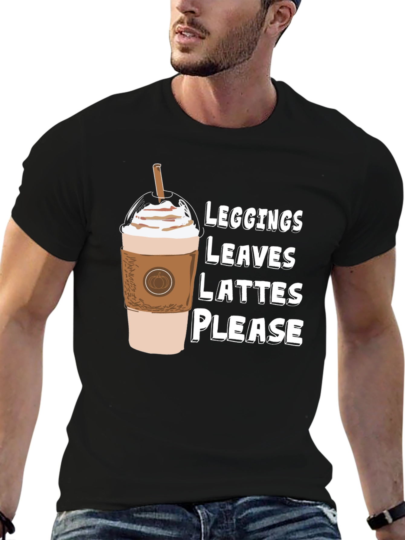 Leggings Leaves Lattes Please Black T-Shirt