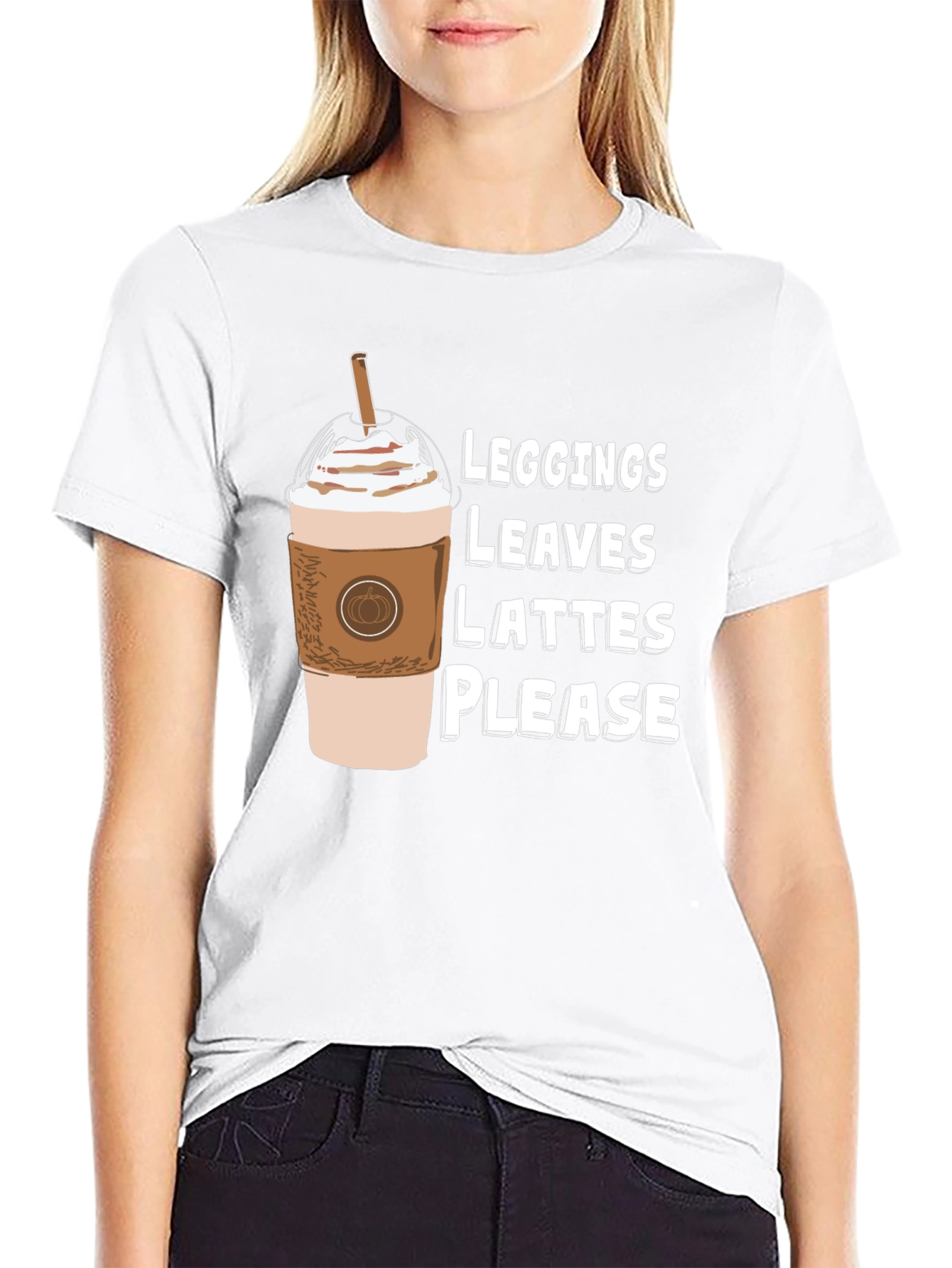 Leggings Leaves Lattes Please Black T-Shirt