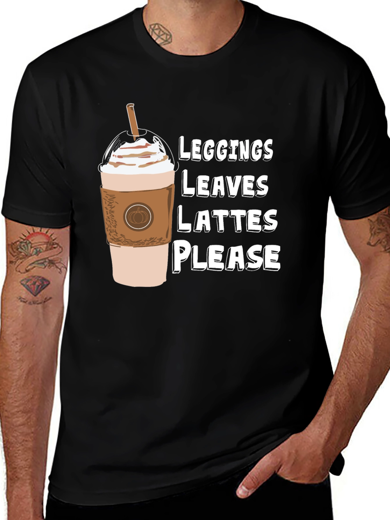 Leggings Leaves Lattes Please Black T-Shirt
