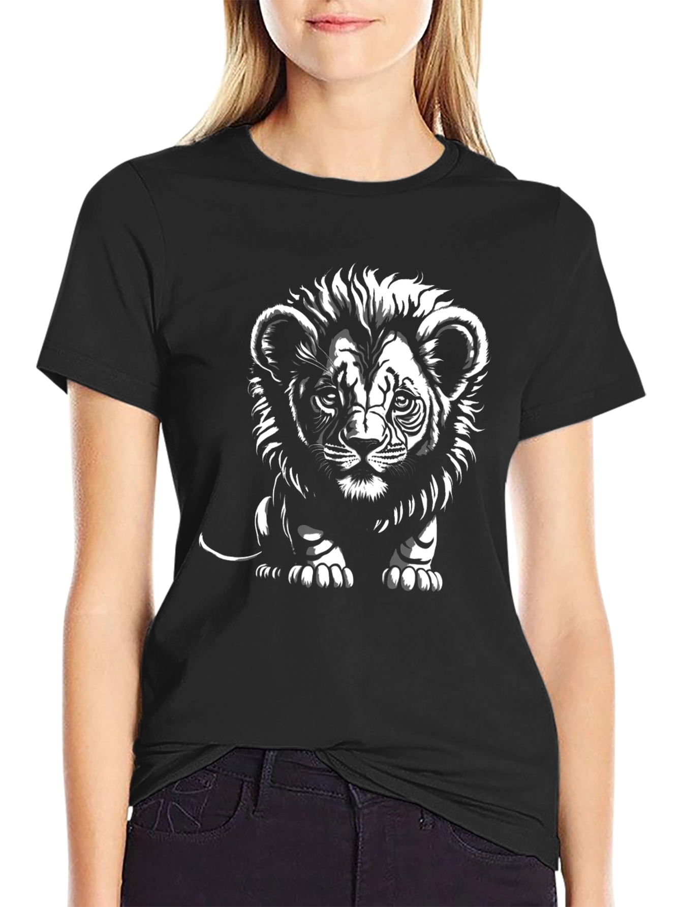 Lion Cub Graphic Tee - Black Cotton T-Shirt