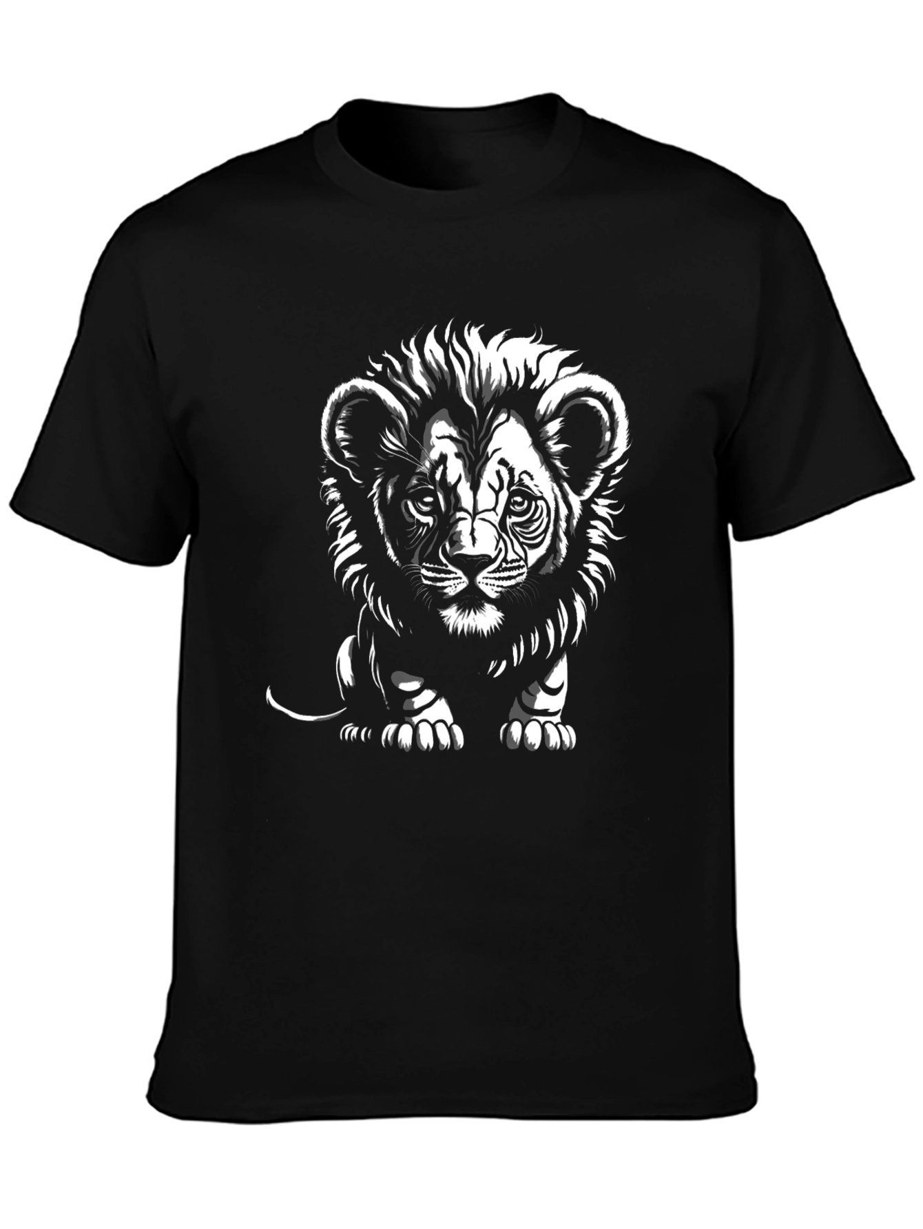 Lion Cub Graphic Tee - Black Cotton T-Shirt