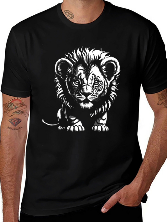 Lion Cub Graphic Tee - Black Cotton T-Shirt