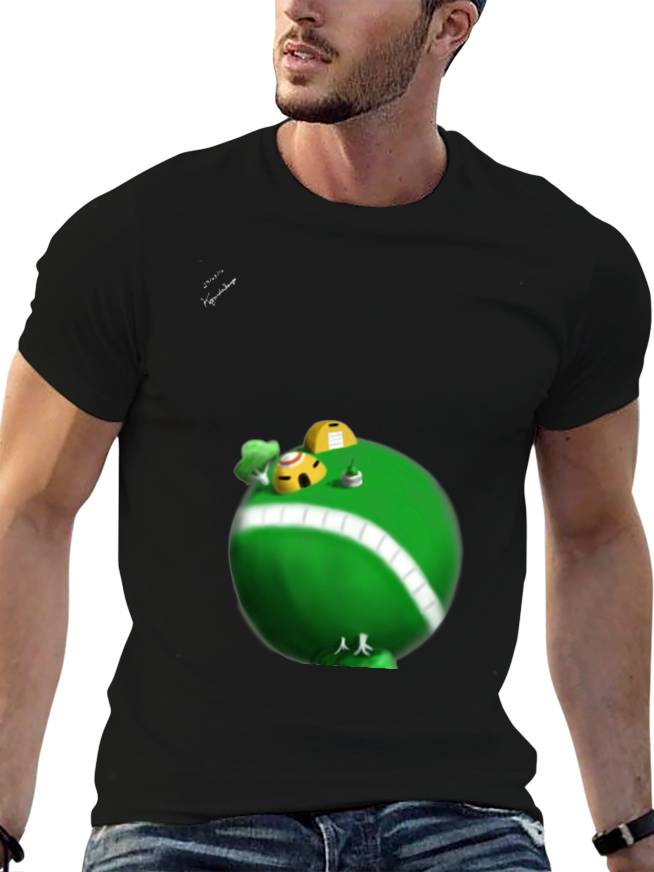 Fun Cartoon Planet Graphic T-Shirt - Black