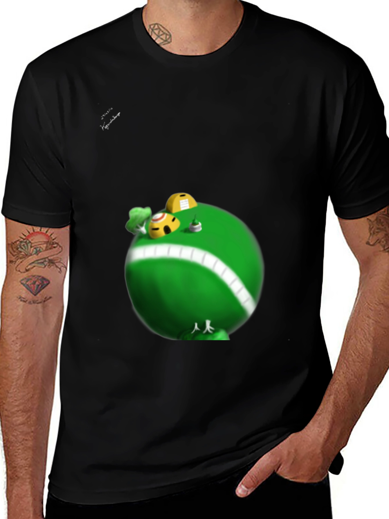 Fun Cartoon Planet Graphic T-Shirt - Black