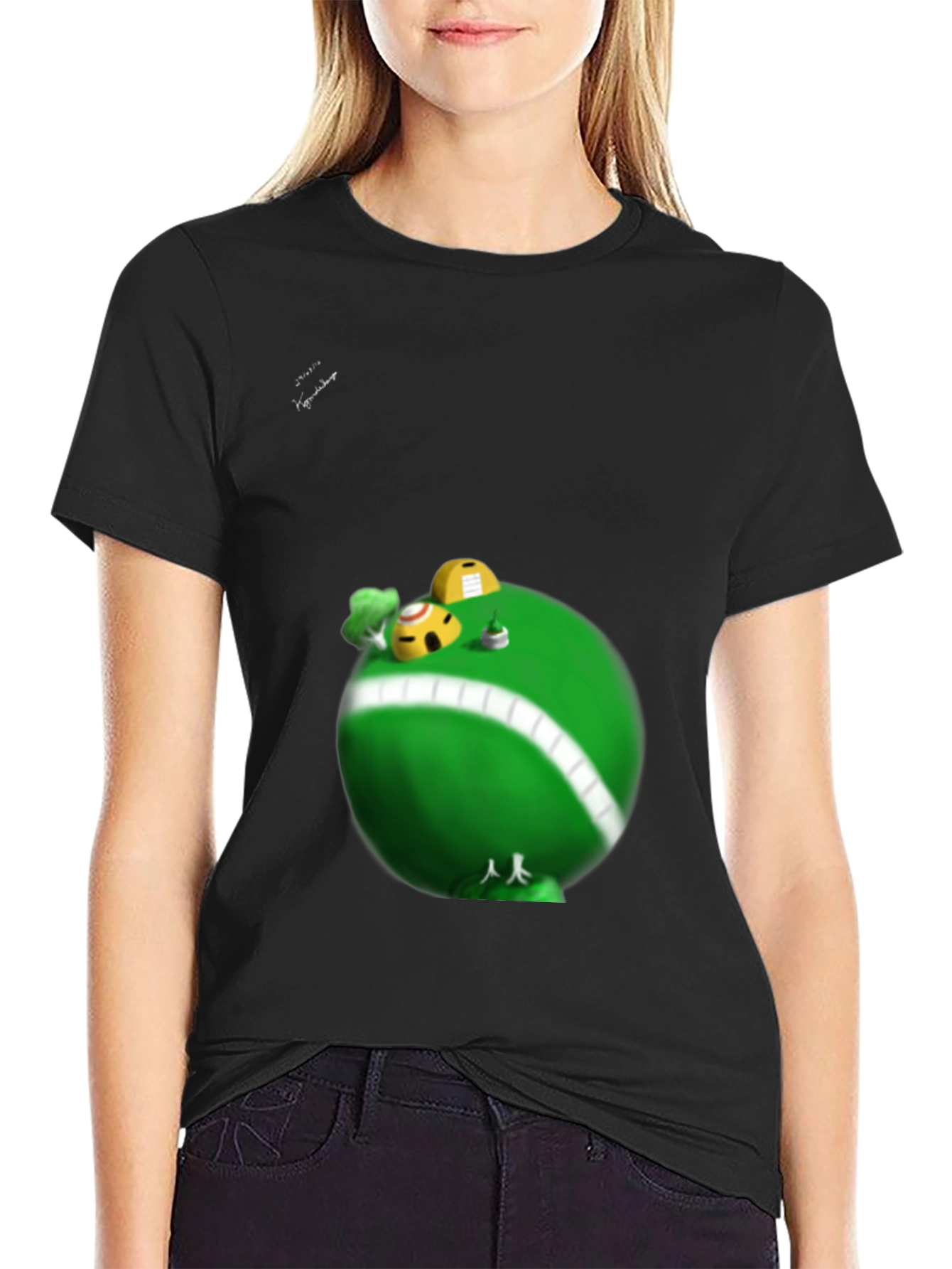Fun Cartoon Planet Graphic T-Shirt - Black