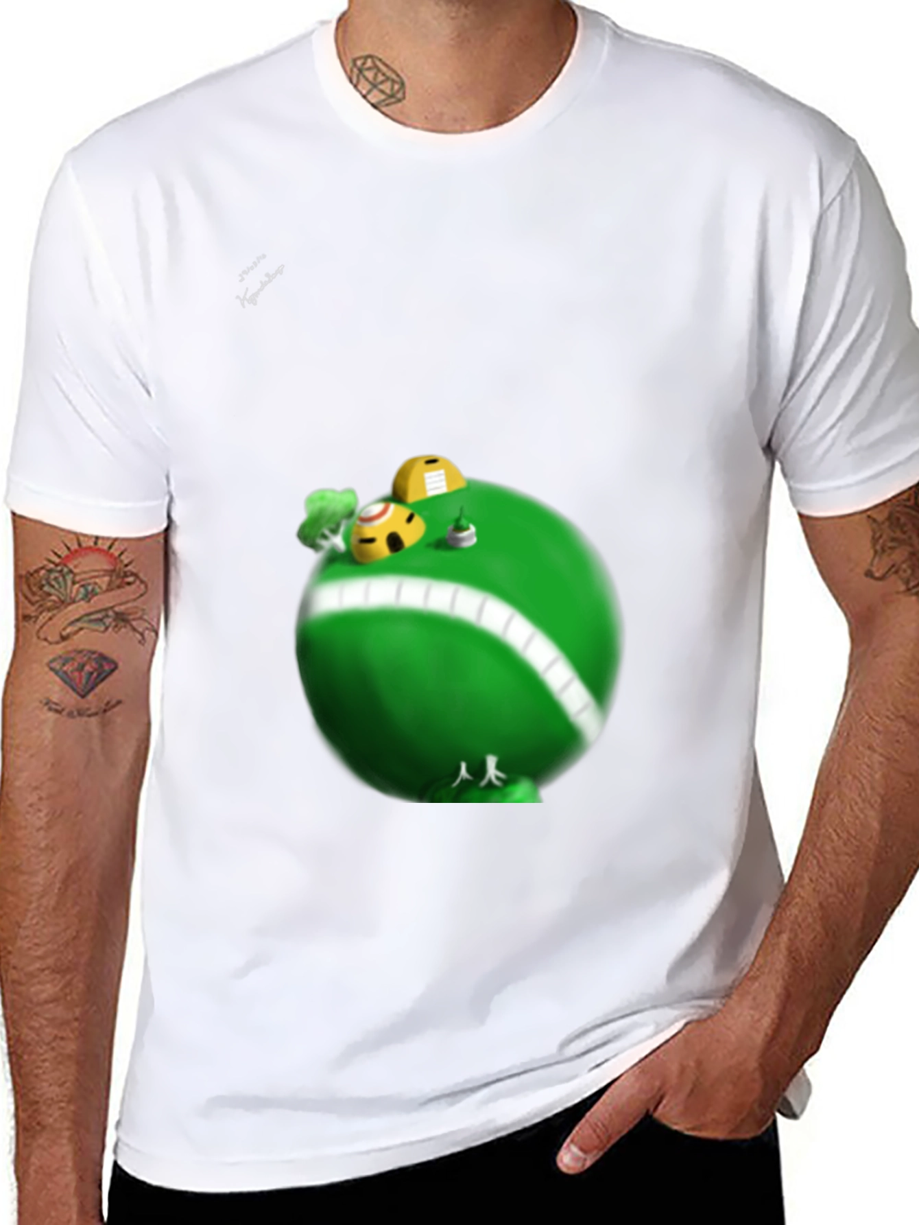 Fun Cartoon Planet Graphic T-Shirt - Black