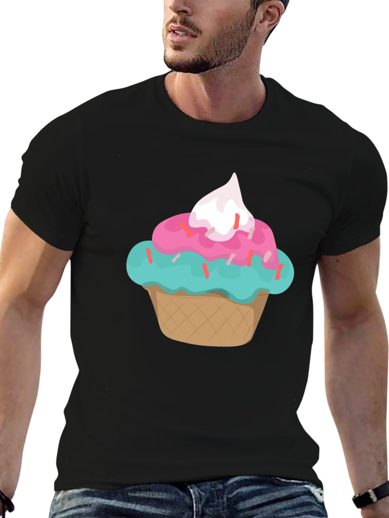 Cupcake Graphic Print Black T-Shirt