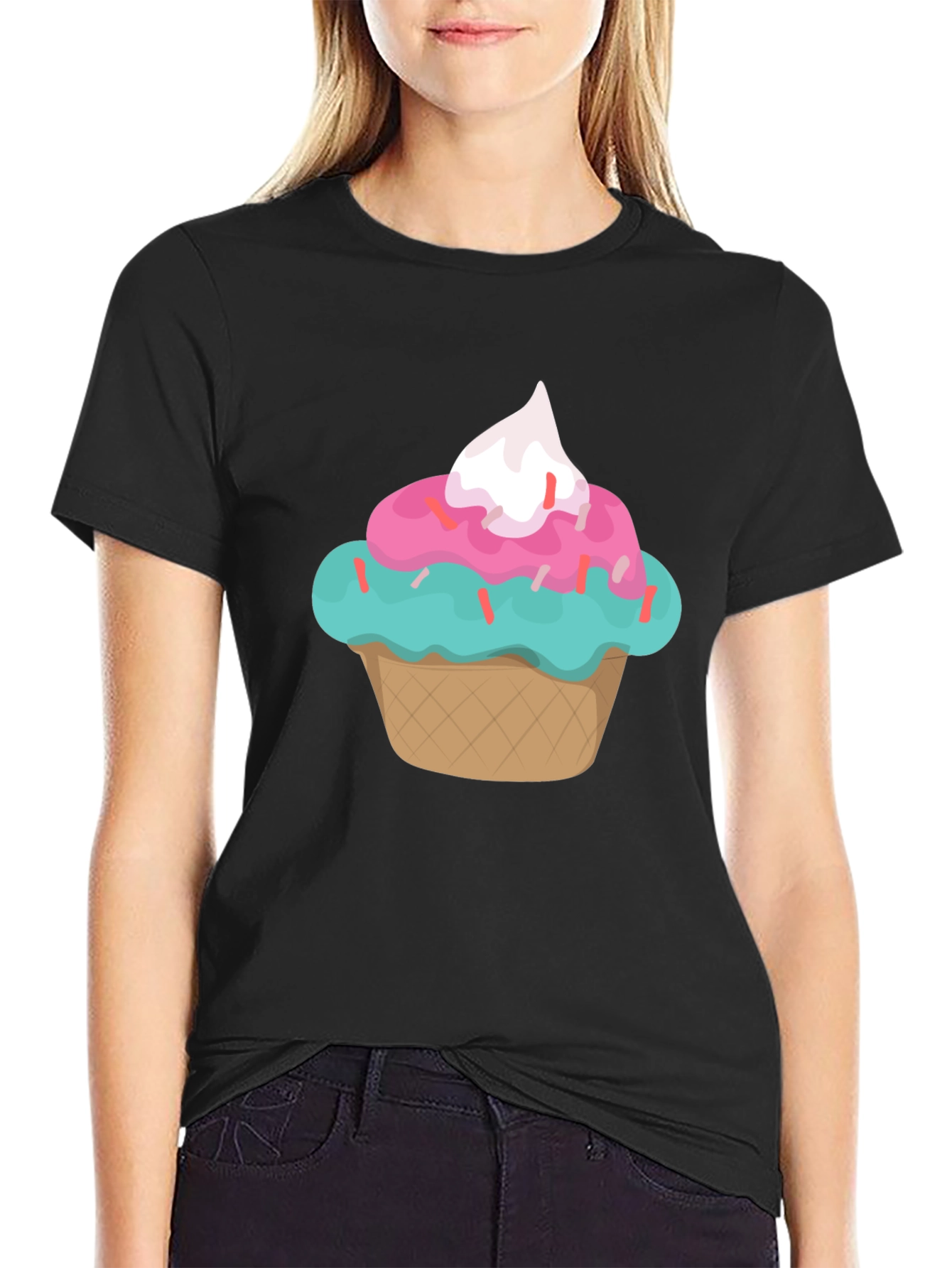 Cupcake Graphic Print Black T-Shirt