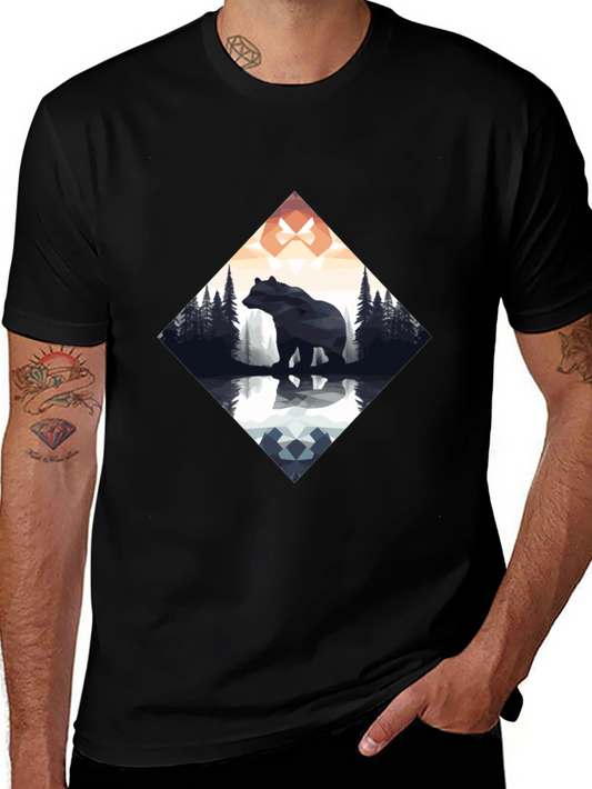 Geometric Bear Graphic Tee - Mens Black T-Shirt