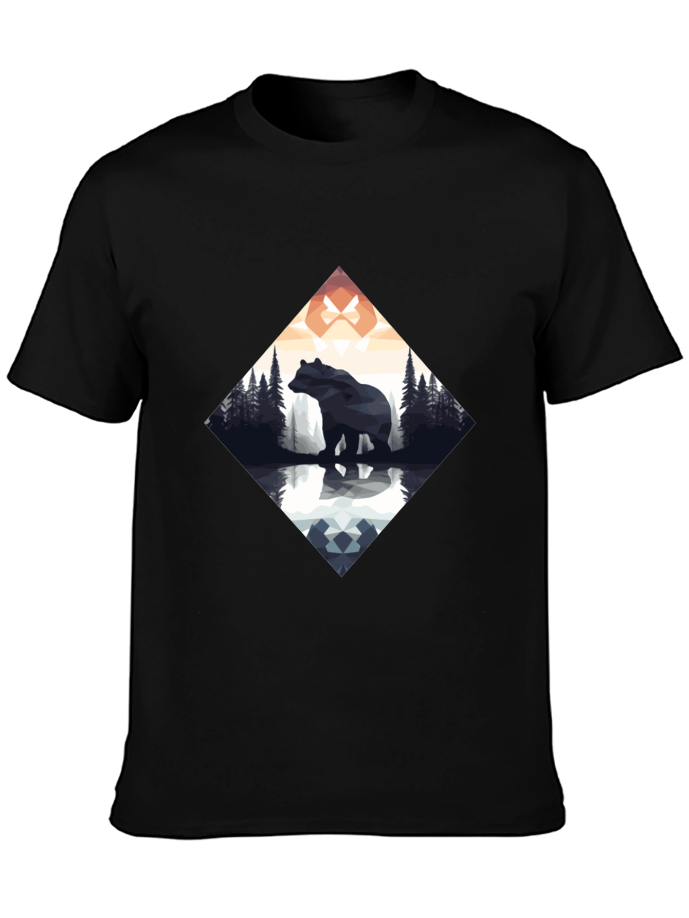 Geometric Bear Graphic Tee - Mens Black T-Shirt