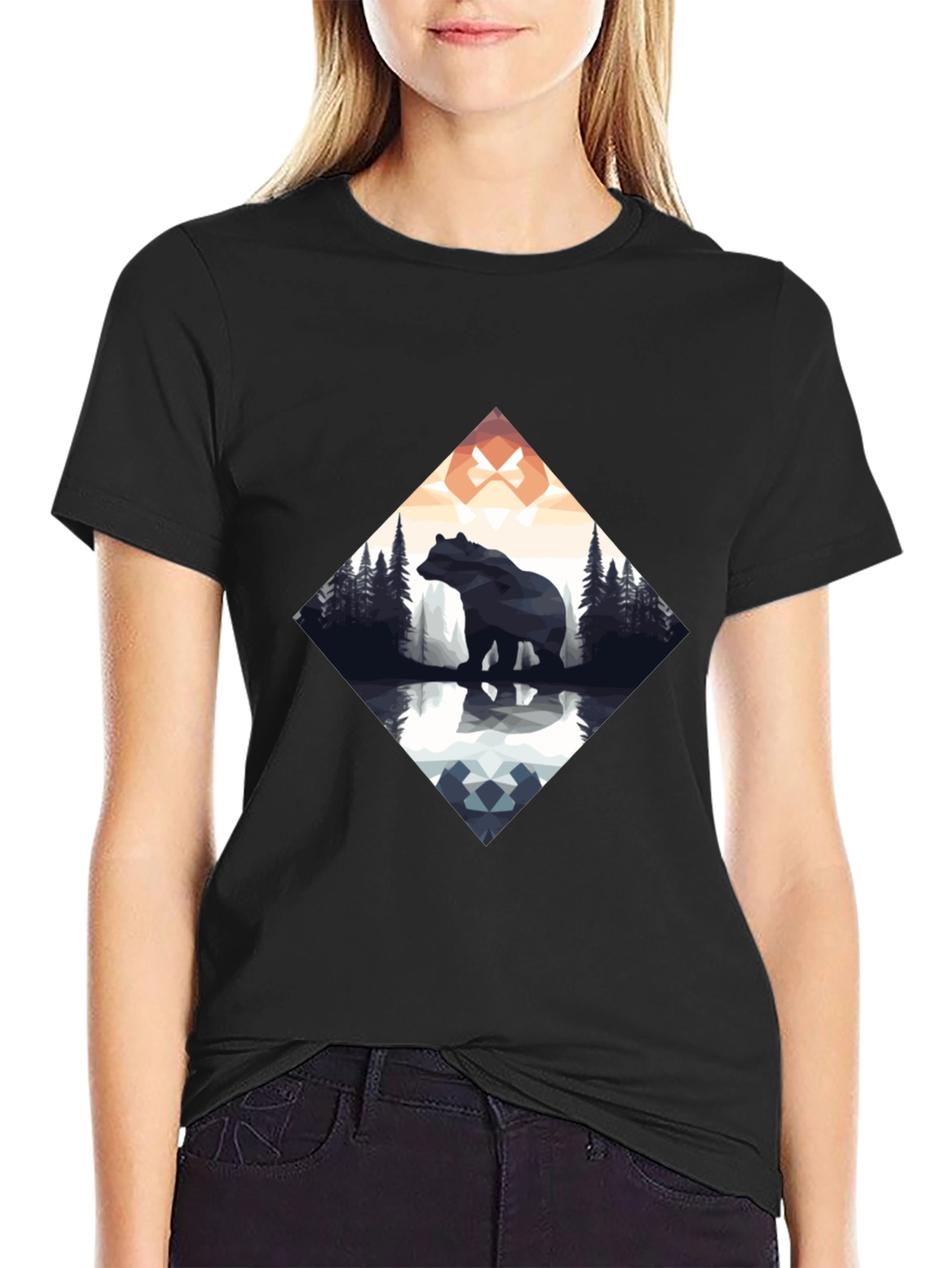 Geometric Bear Graphic Tee - Mens Black T-Shirt