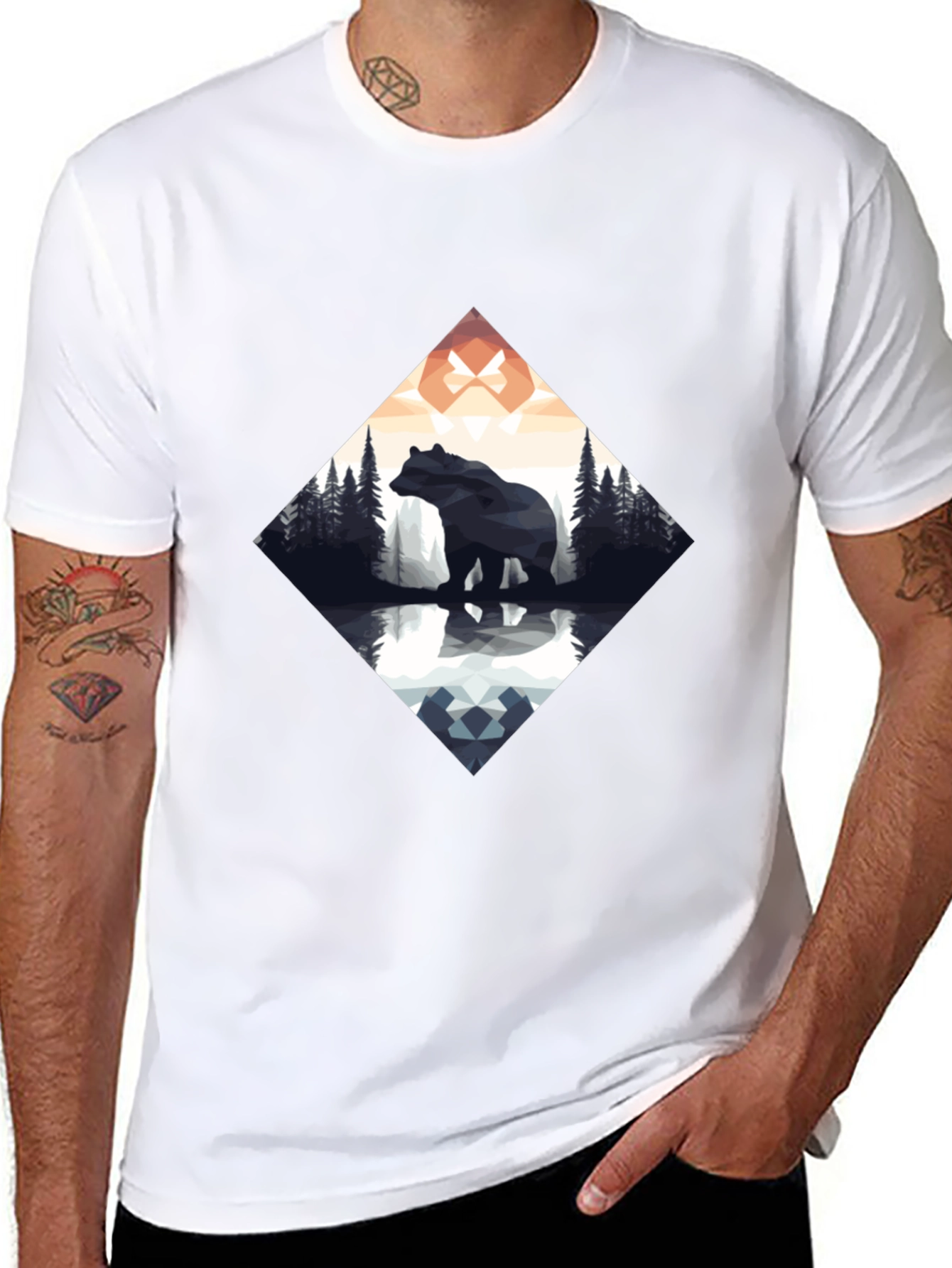 Geometric Bear Graphic Tee - Mens Black T-Shirt