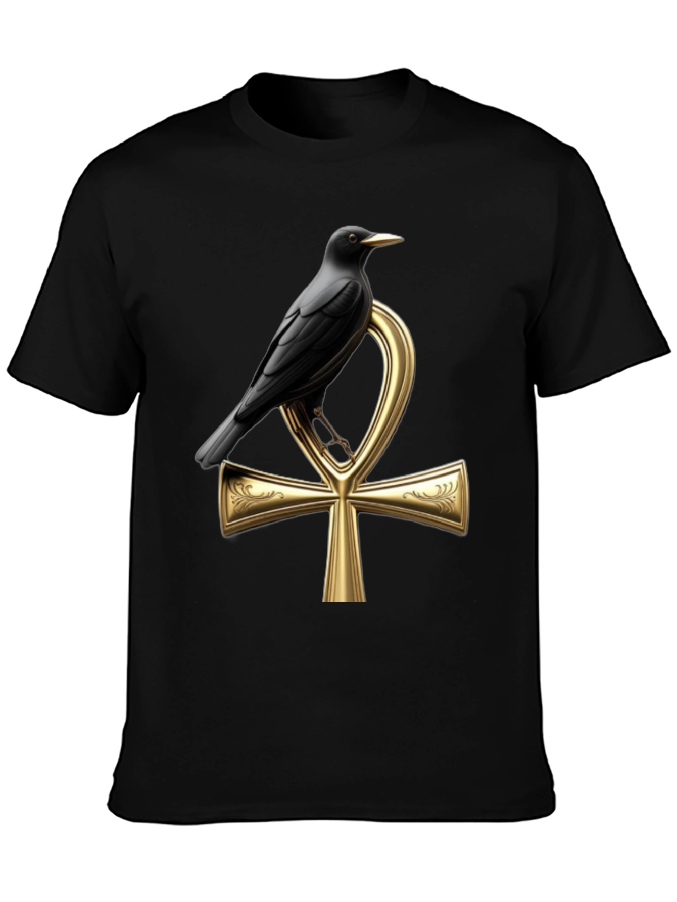 Raven on Ankh T-Shirt - Gothic Egyptian Style