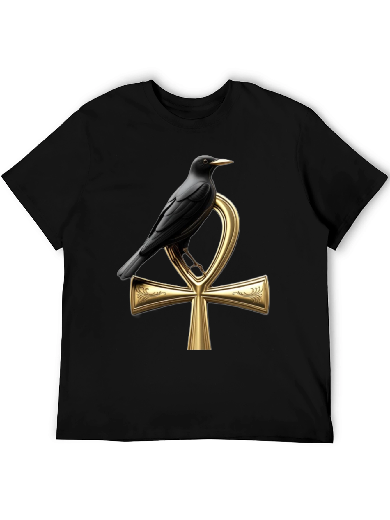 Raven on Ankh T-Shirt - Gothic Egyptian Style