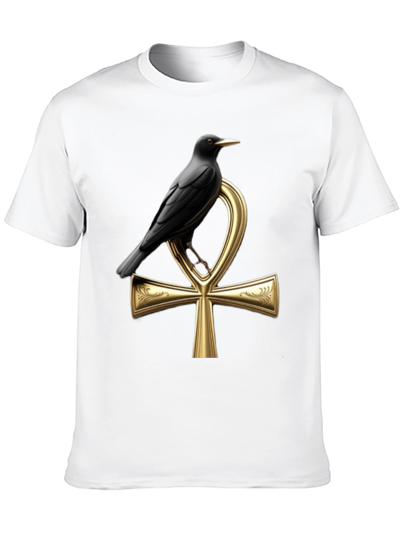 Raven on Ankh T-Shirt - Gothic Egyptian Style