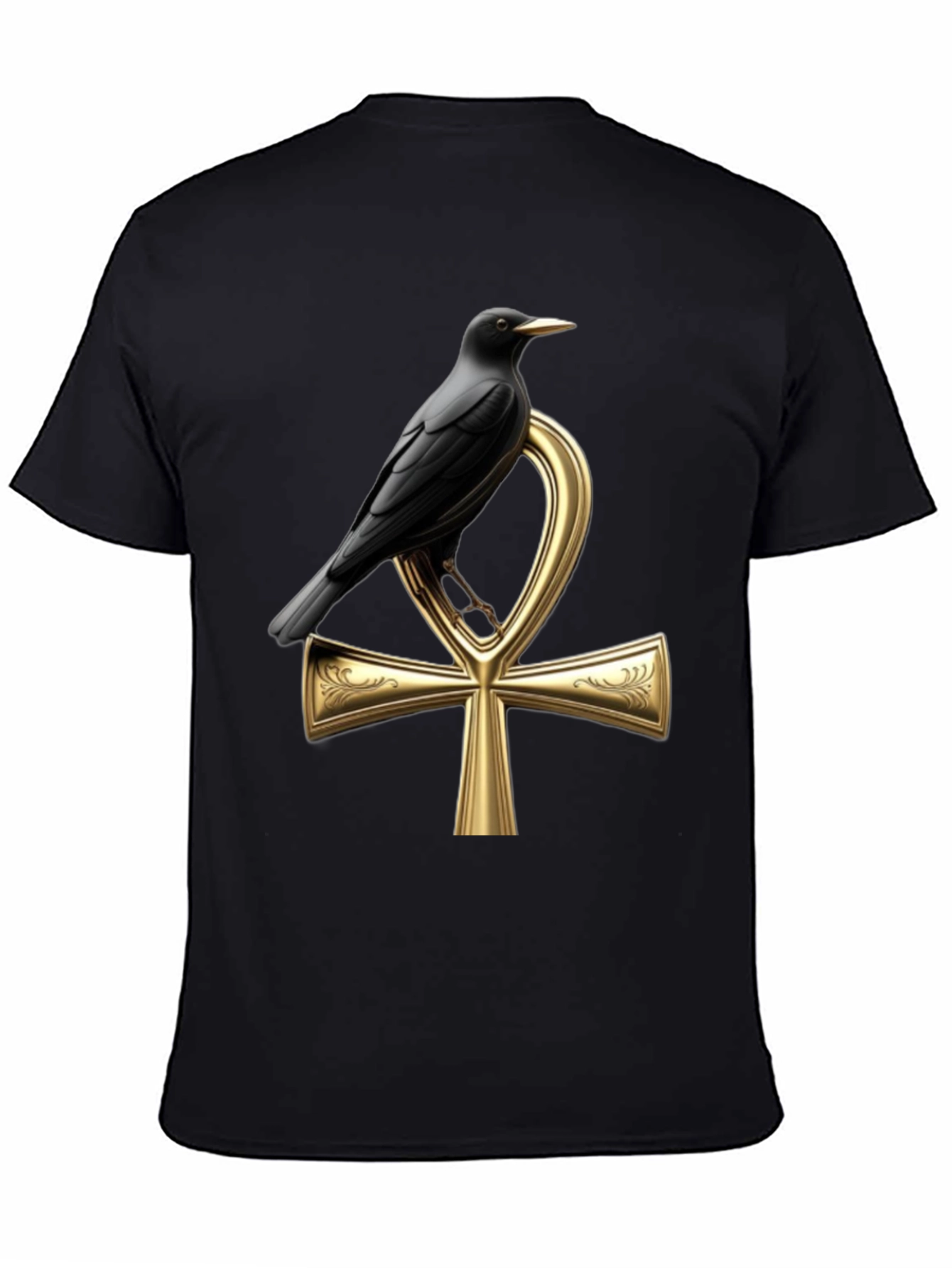 Raven on Ankh T-Shirt - Gothic Egyptian Style