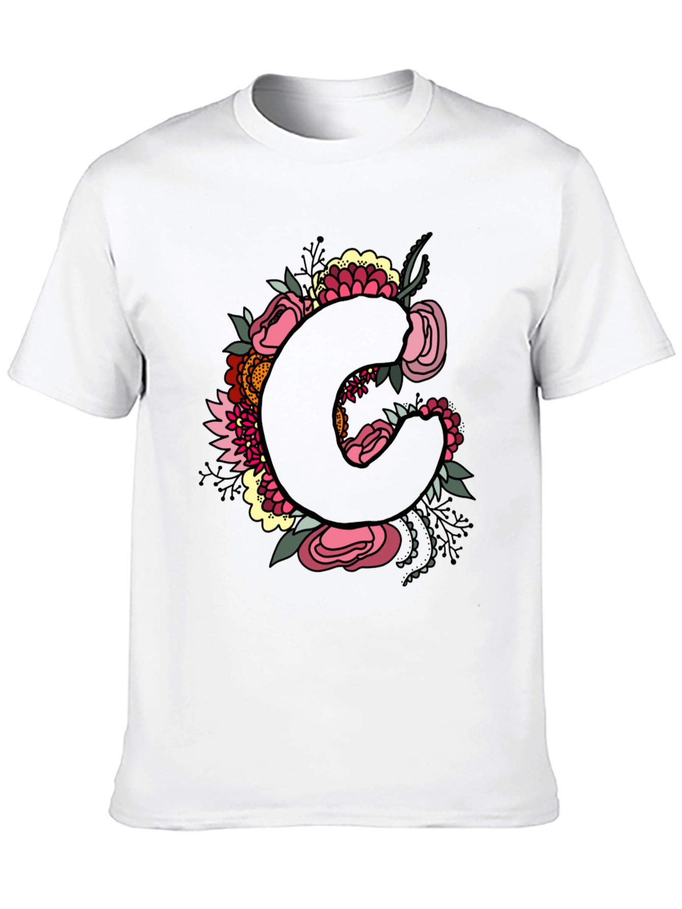 Floral Initial C Black T-Shirt
