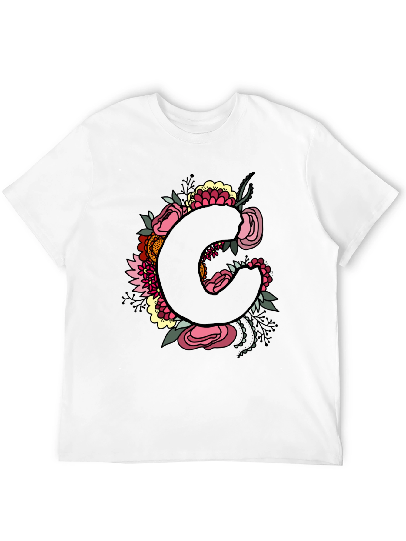 Floral Initial C Black T-Shirt