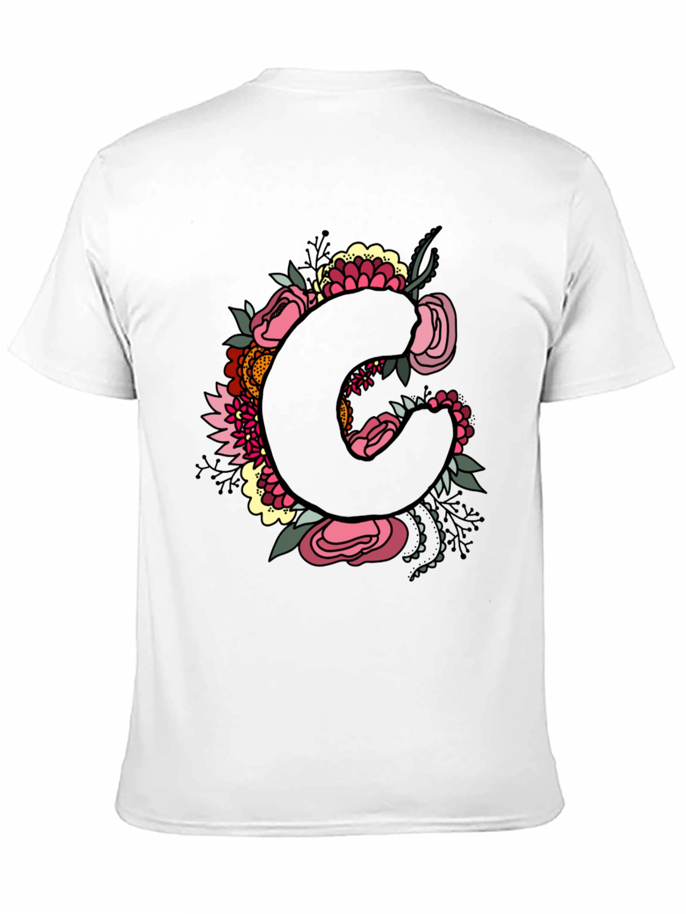 Floral Initial C Black T-Shirt