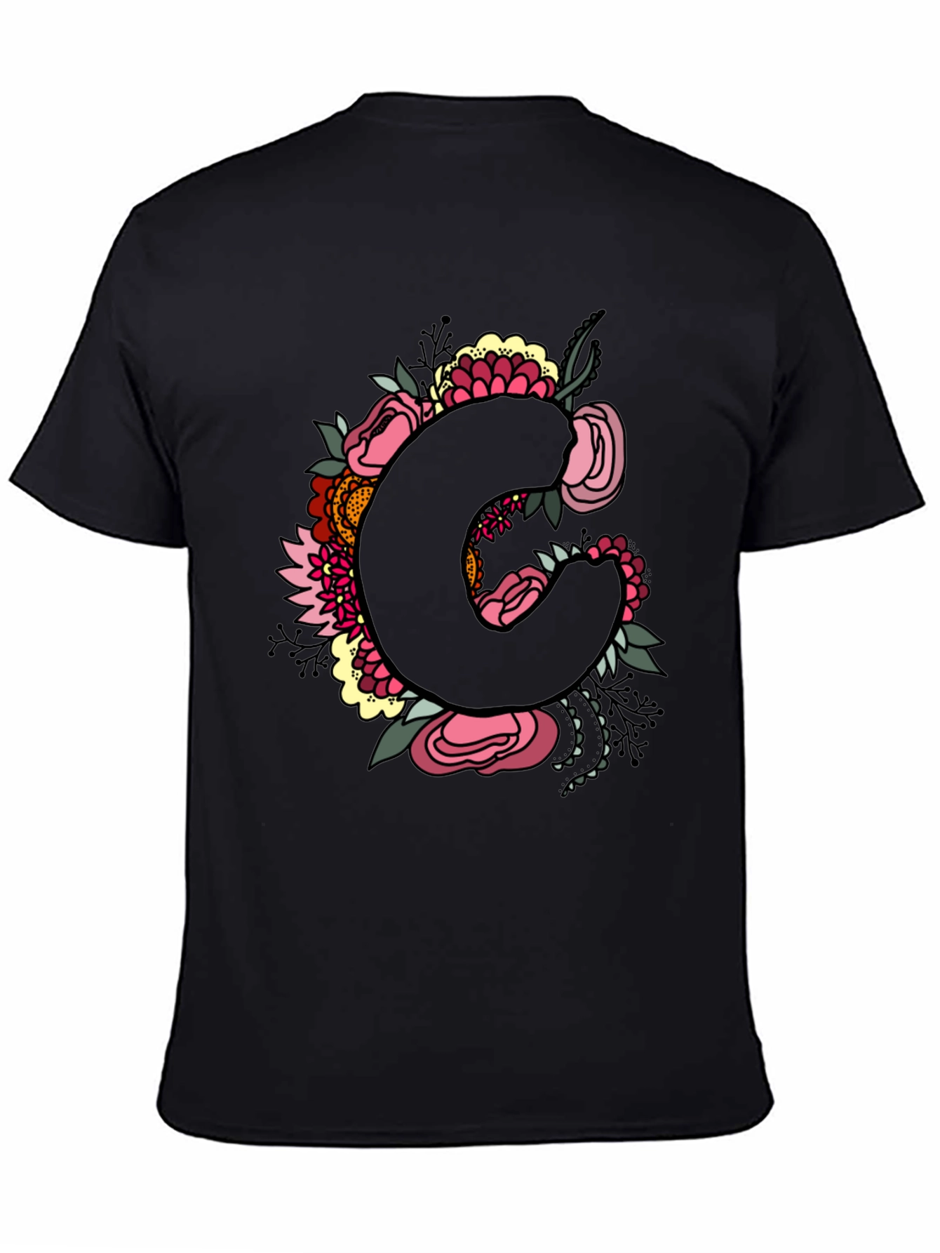 Floral Initial C Black T-Shirt