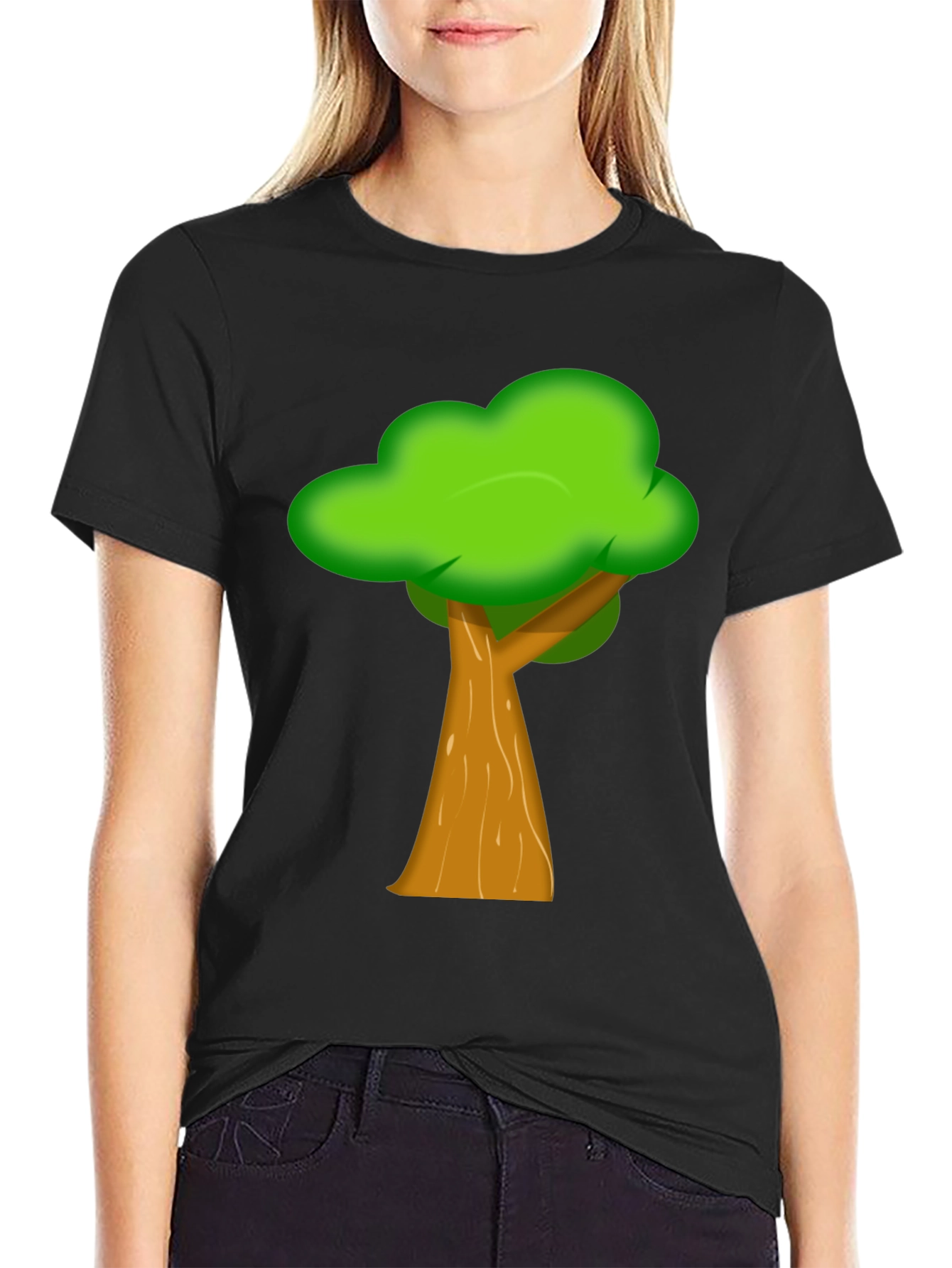 Cartoon Tree Graphic Black Tee Shirt