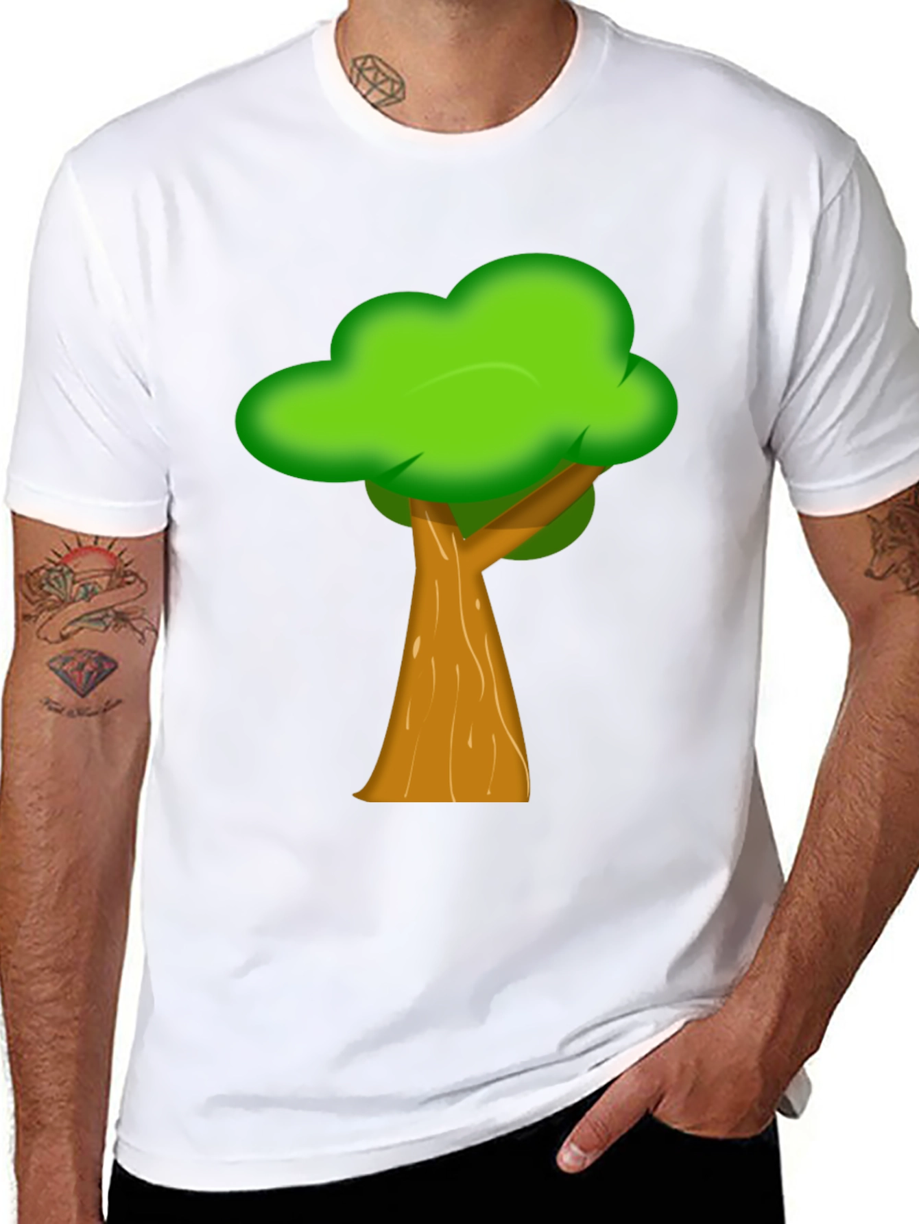 Cartoon Tree Graphic Black Tee Shirt