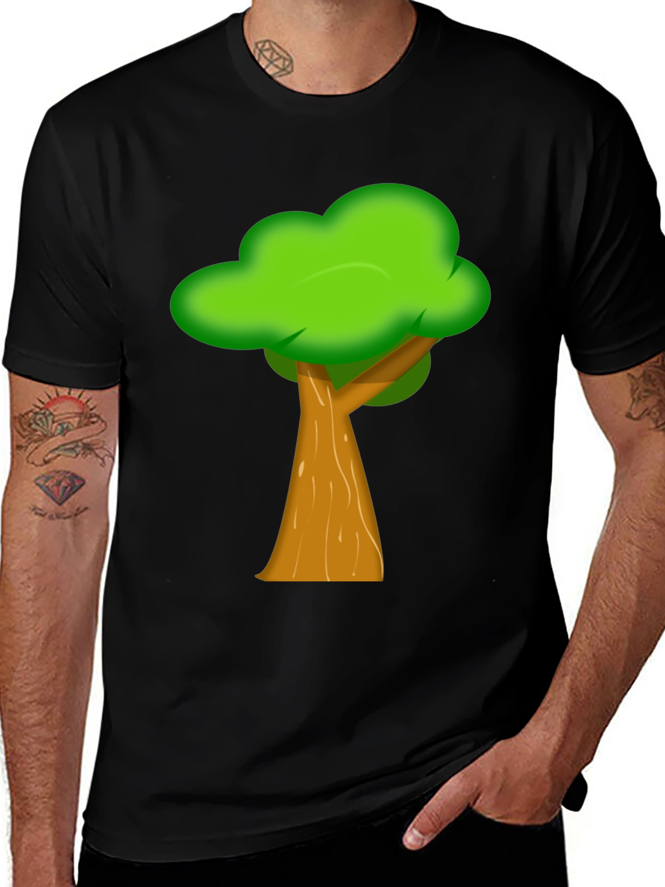 Cartoon Tree Graphic Black Tee Shirt