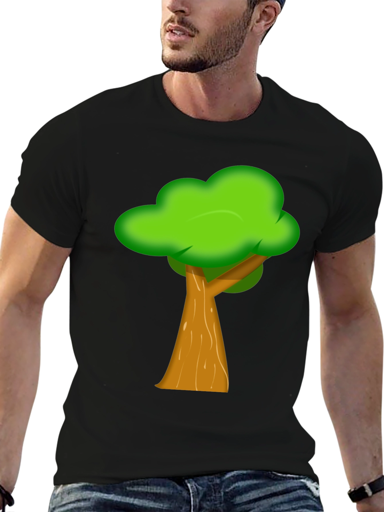 Cartoon Tree Graphic Black Tee Shirt
