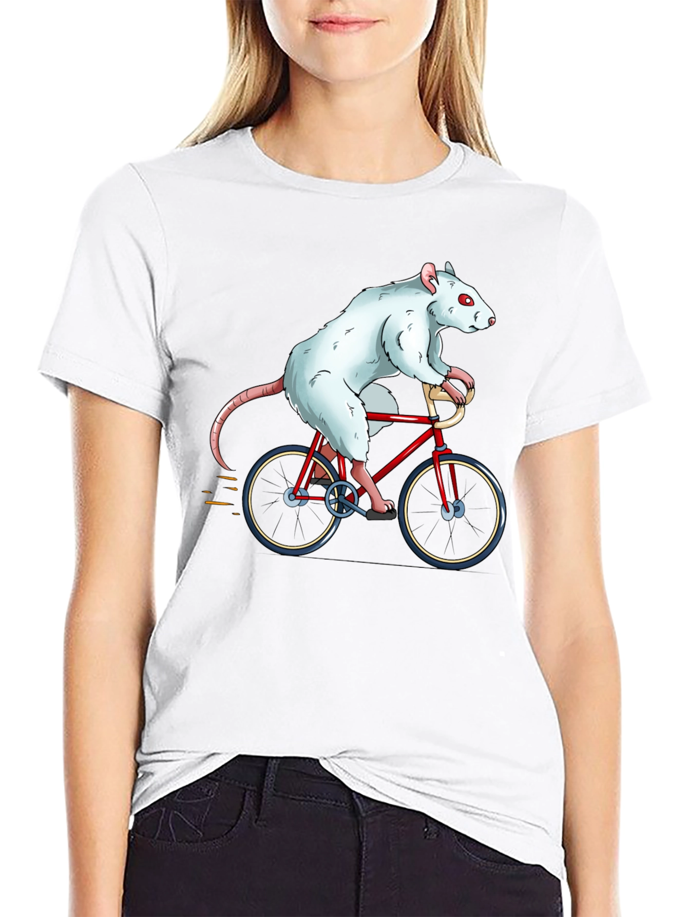 Rat on Bike Graphic Tee - Black Cotton T-Shirt