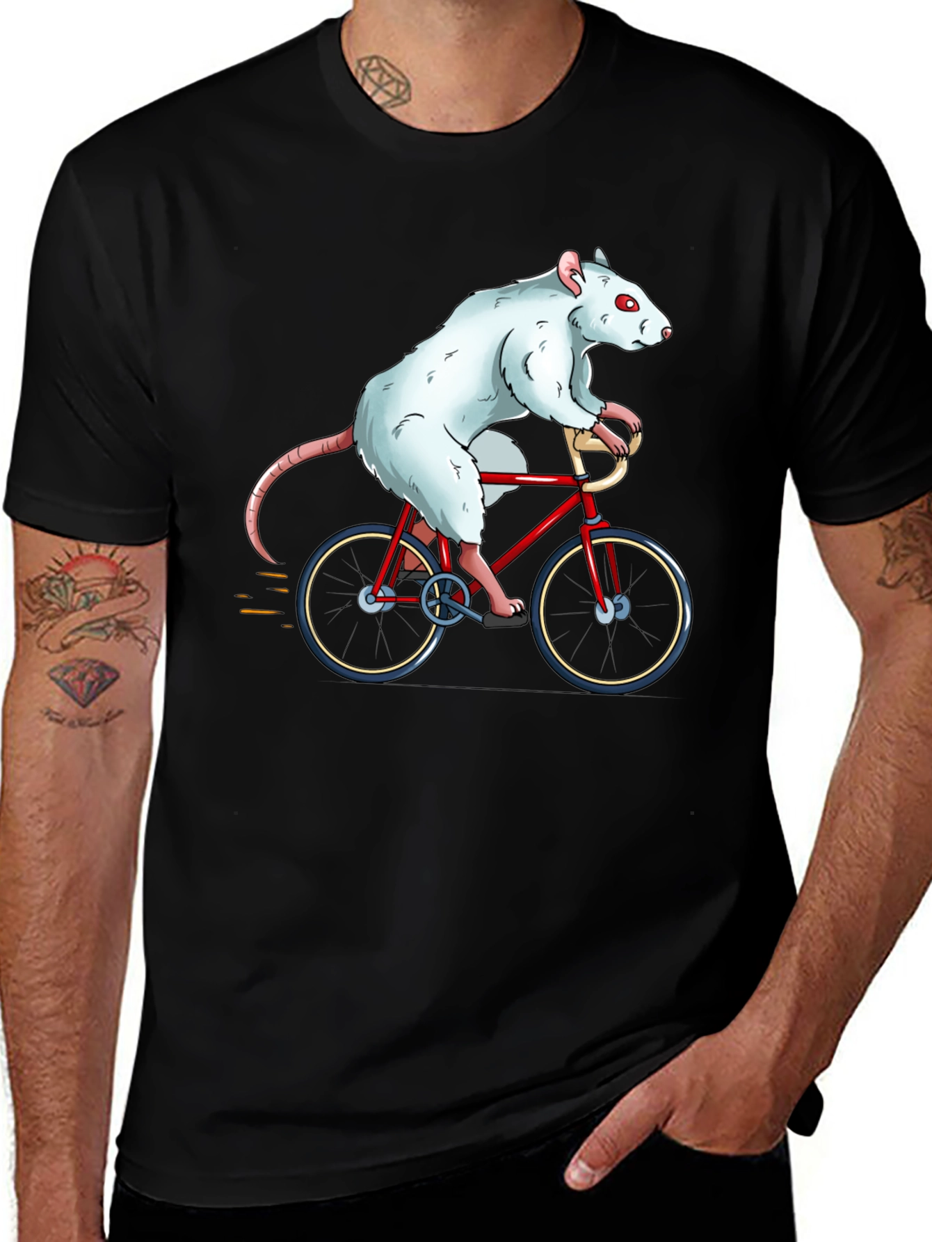 Rat on Bike Graphic Tee - Black Cotton T-Shirt