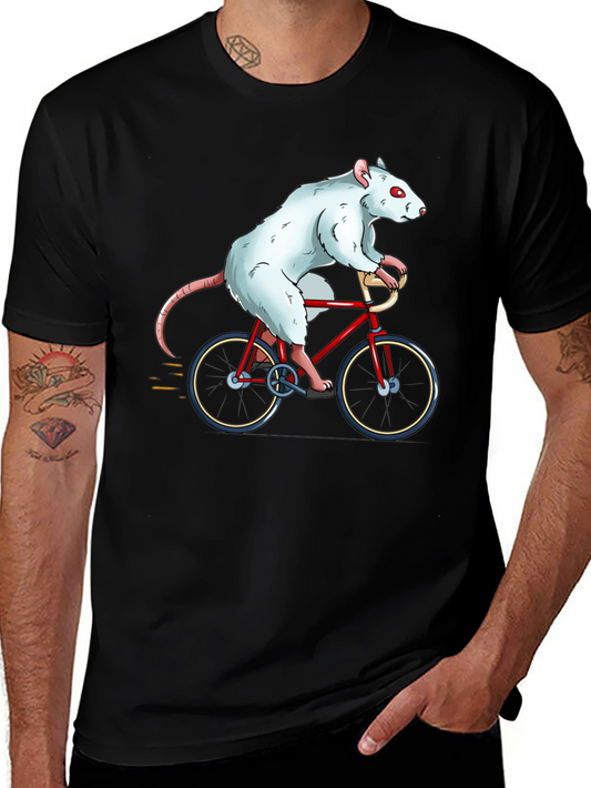 Rat on Bike Graphic Tee - Black Cotton T-Shirt