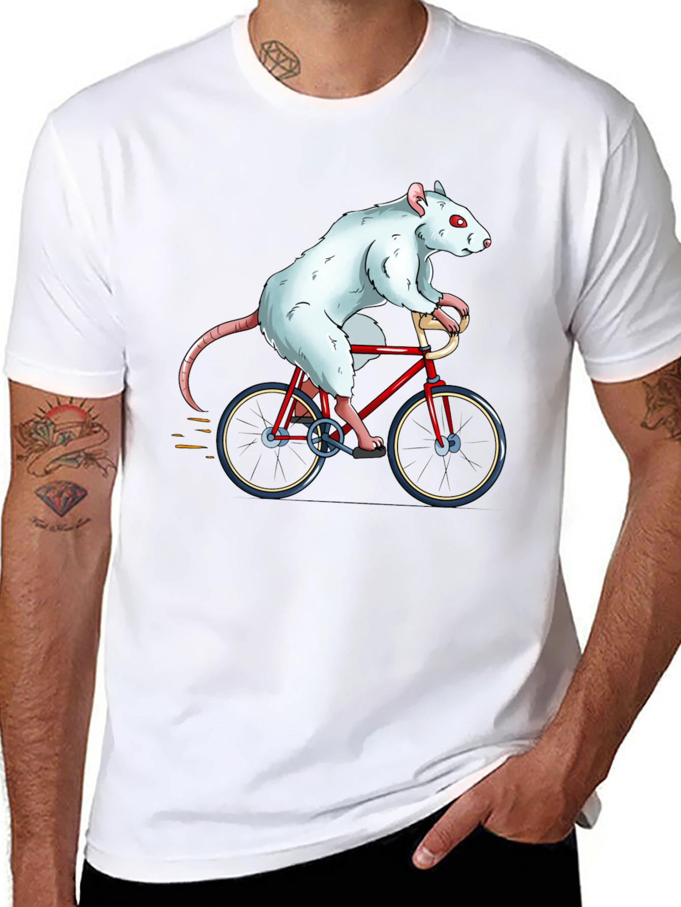 Rat on Bike Graphic Tee - Black Cotton T-Shirt